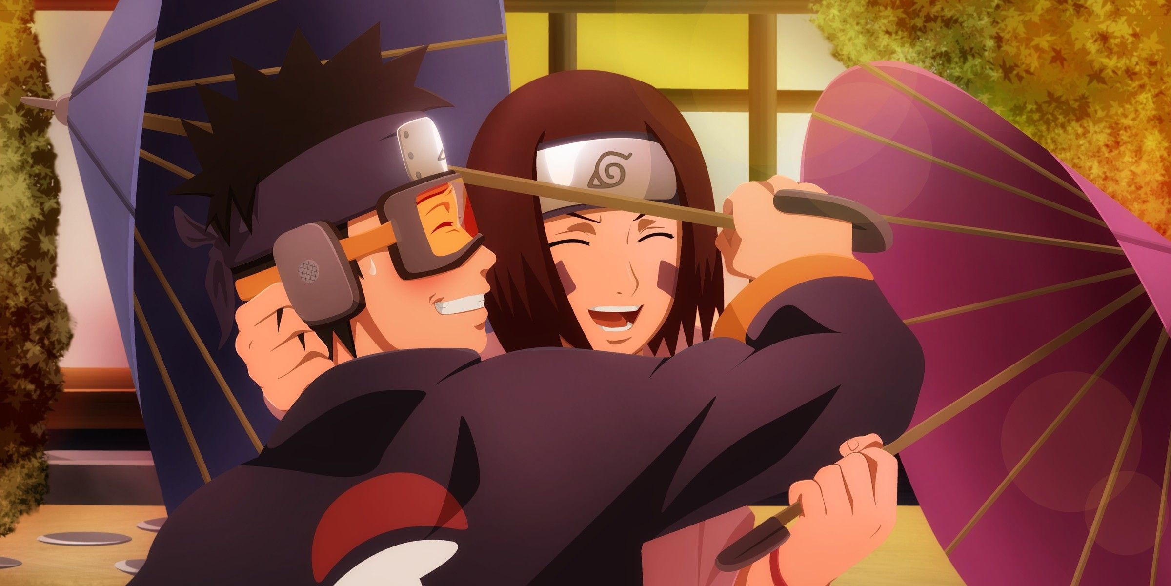 2400x1201 Wallpaper game, Naruto, umbrella, anime, sharingan, ninja, asian, Rin for mobile and desktop, section сёнэн, resolution 2400x1201