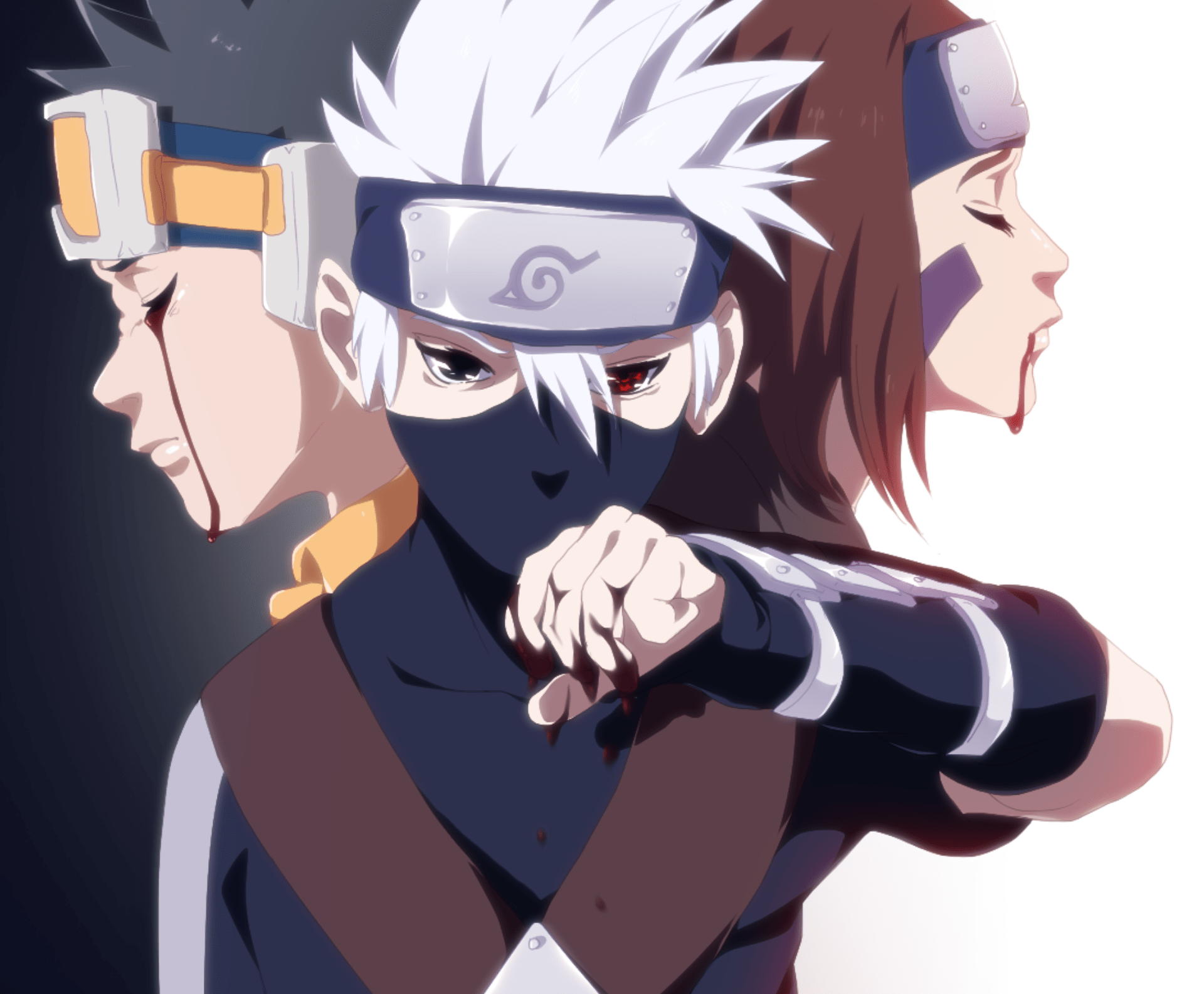 1920x1586 Naruto Trio HD Wallpaper: Kakashi, Rin, and Obito United in Shadows