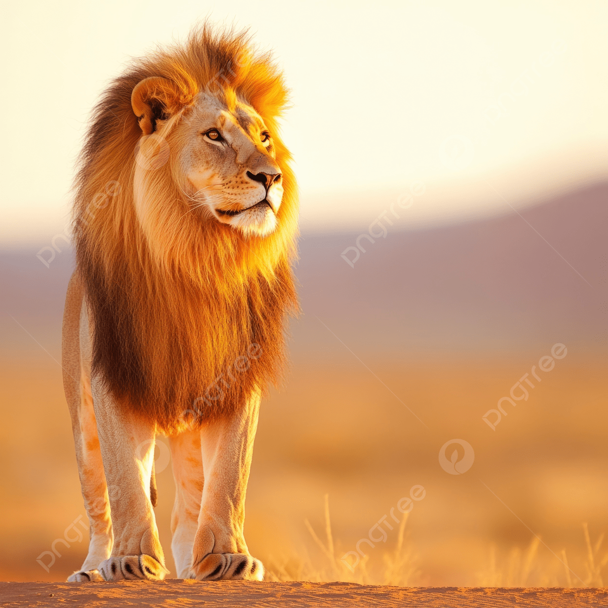 1200x1200 A Majestic Lion Standing On Dry Grass Land During Golden Hour, Lion, Majestic, Standing Background Image And Wallpaper for Free Download