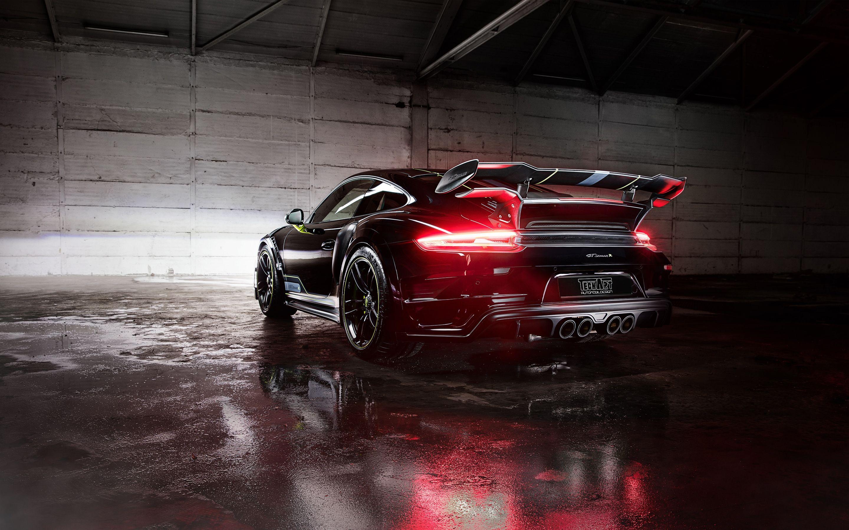 2880x1800 Porsche 911 Turbo Gt, Back View, Black, Supercar, Cars