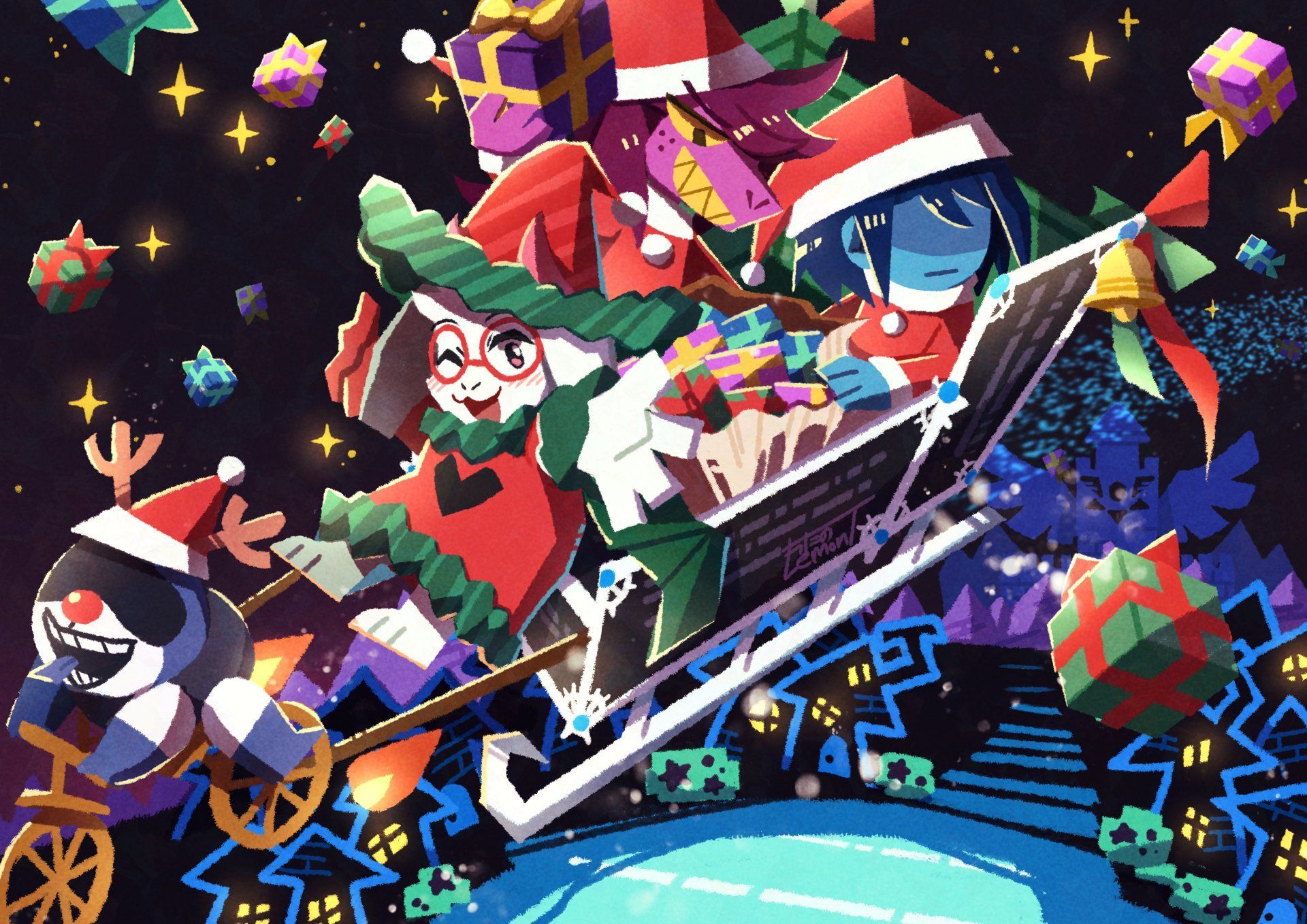 1920x1358 Deltarune Christmas Adventure: Kris, Ralsei, Susie & Lancer in 4K Ultra HD by 綿野レモンT