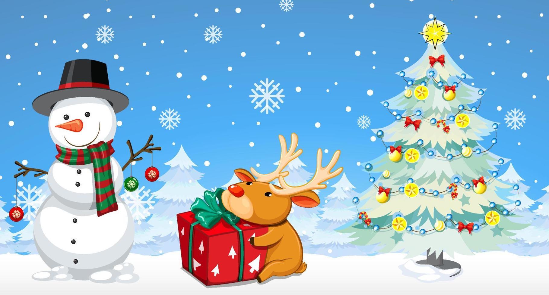 1820x980 Christmas cartoon characters on snowy blue background