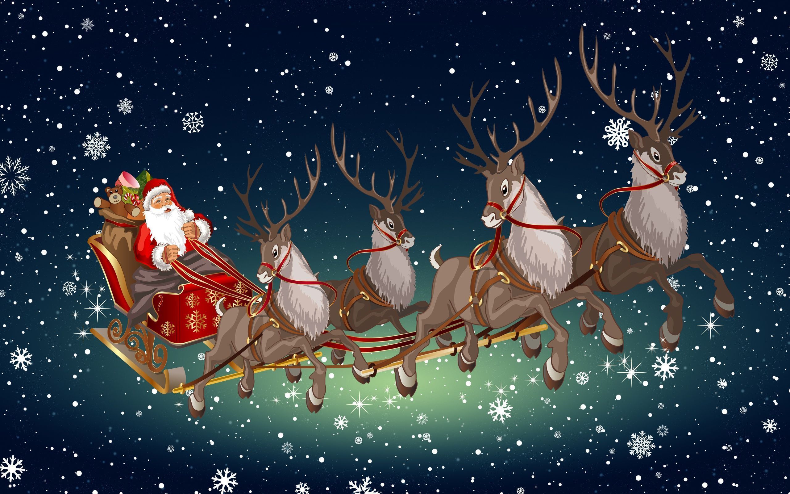 2560x1600 Wallpaper Reindeer, Christmas Day, Santa Claus, Christmas Card, Christmas, Background Free Image
