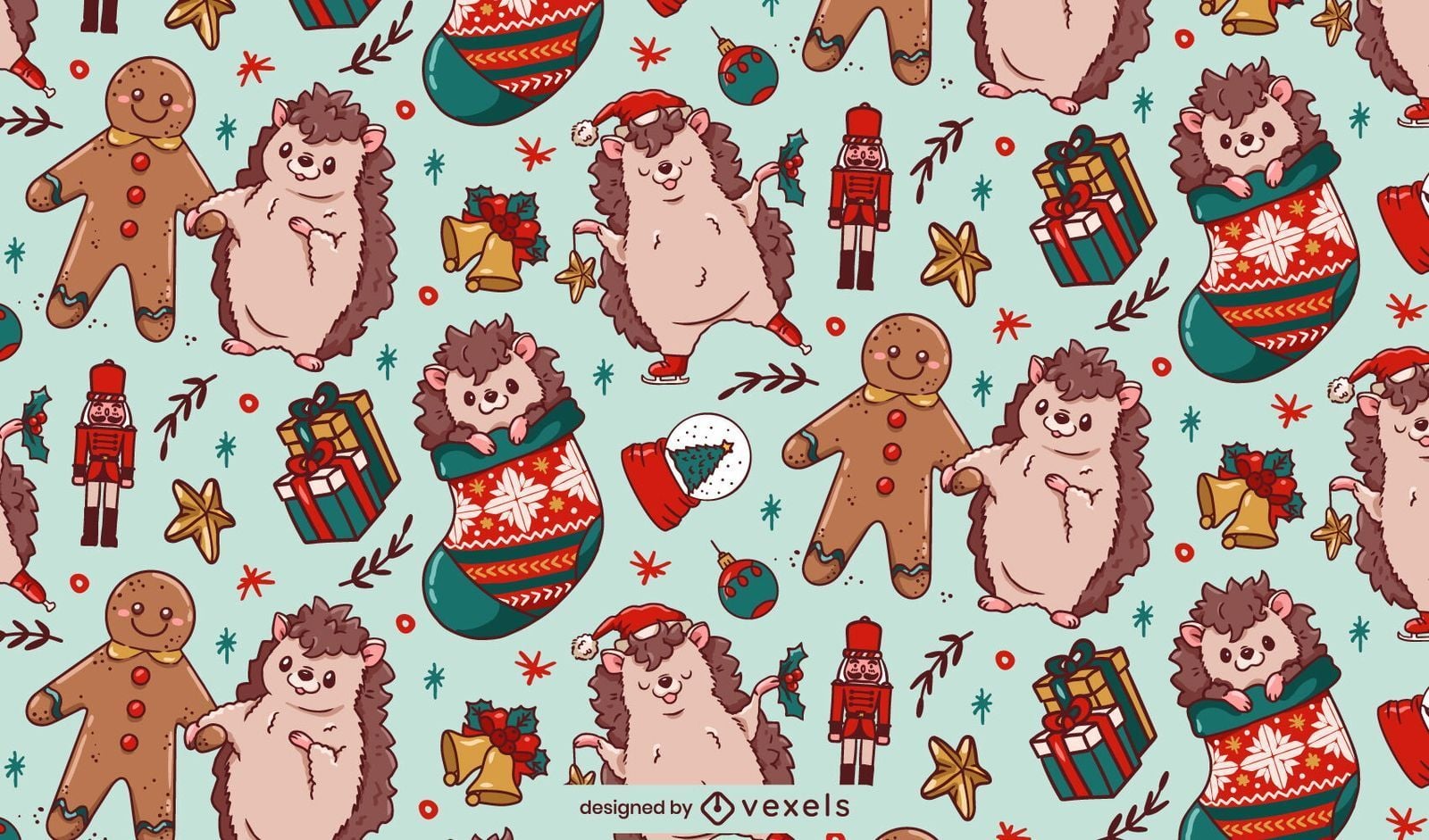 1600x941 Christmas Hedgehog Character Set Vector Download