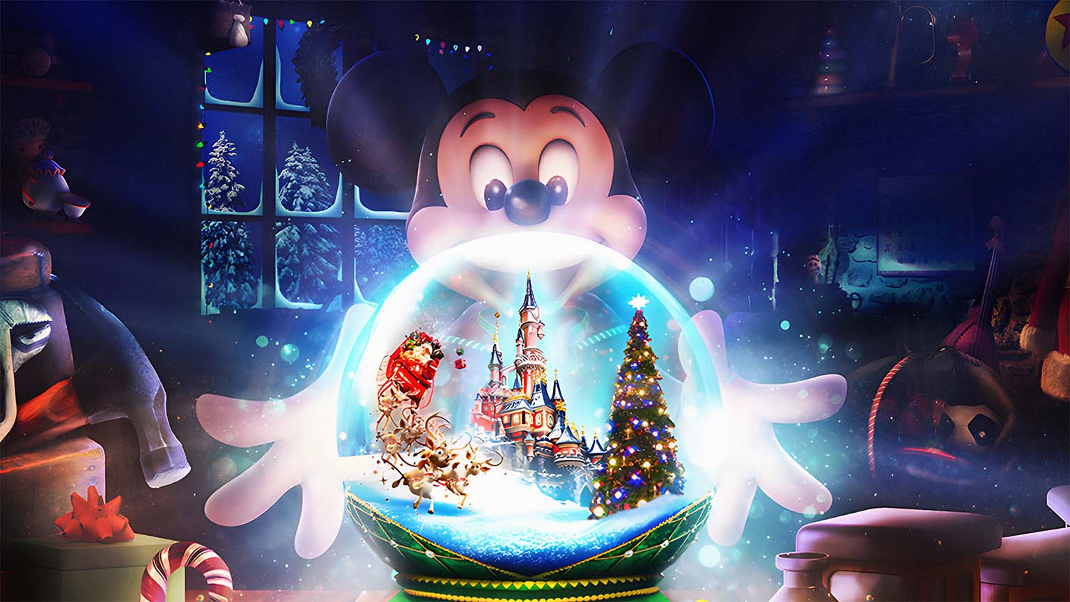 1536x864 Disney Mickey Mouse Christmas Snow Globe Wallpaper HD & 4K