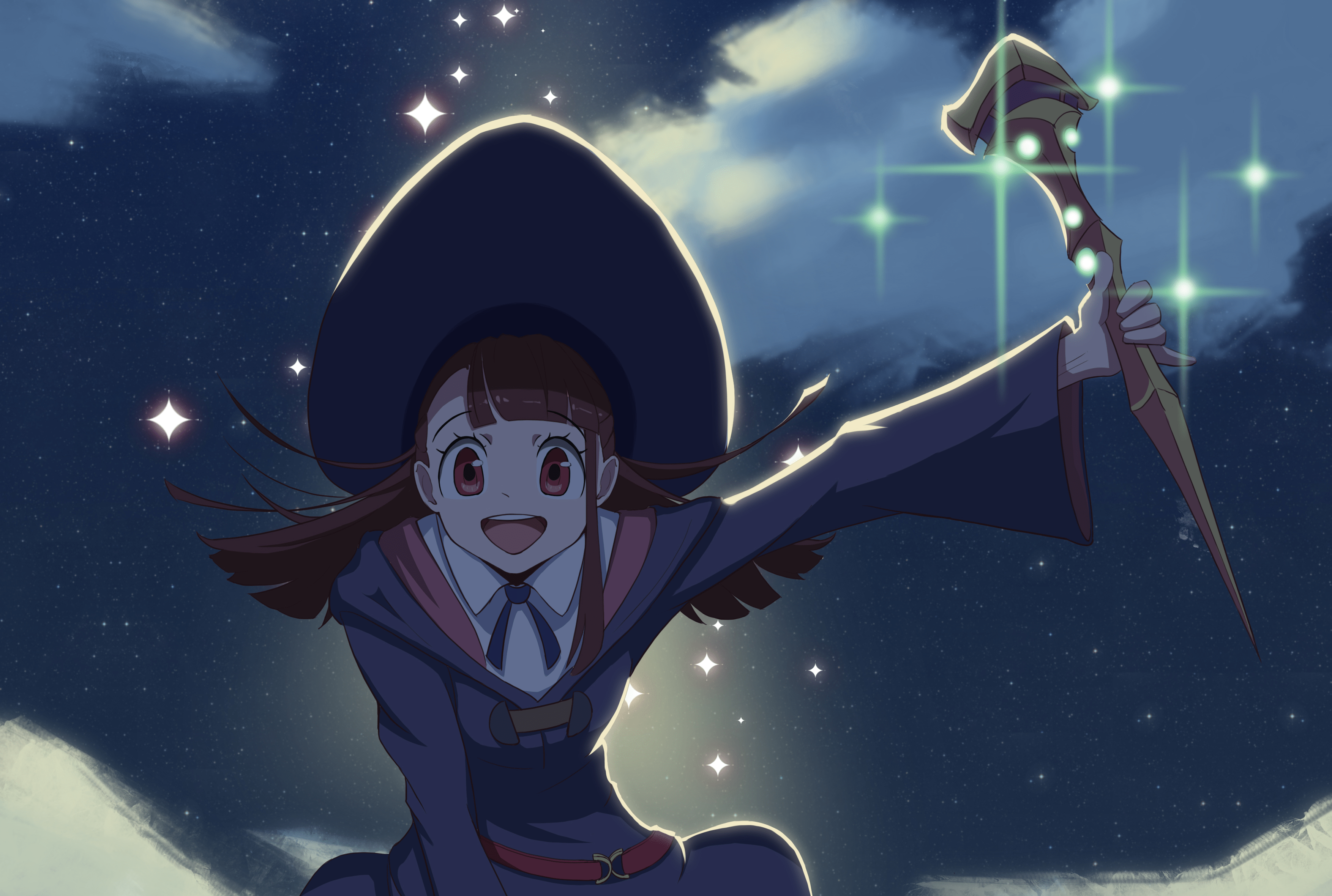 3508x2361 Little Witch Academia: Atsuko Kagari HD Magical Night Wallpaper