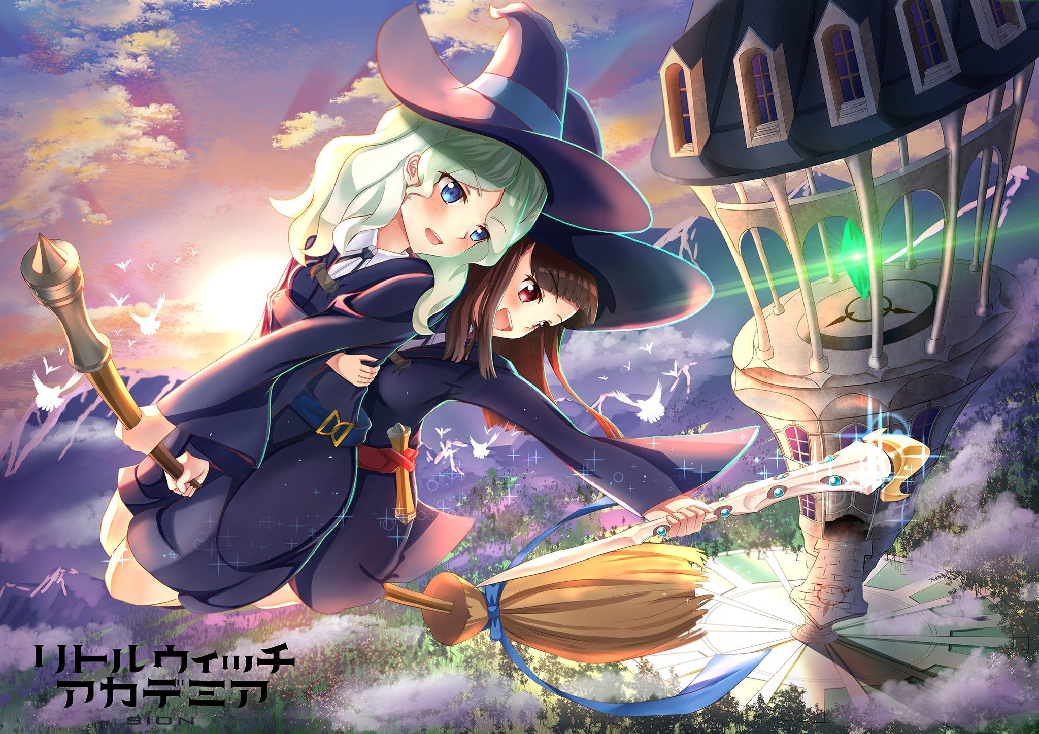 2047x1447 Kagari Akko, Little Witch Academia, broom, witch, diana cavendish, HD Wallpaper