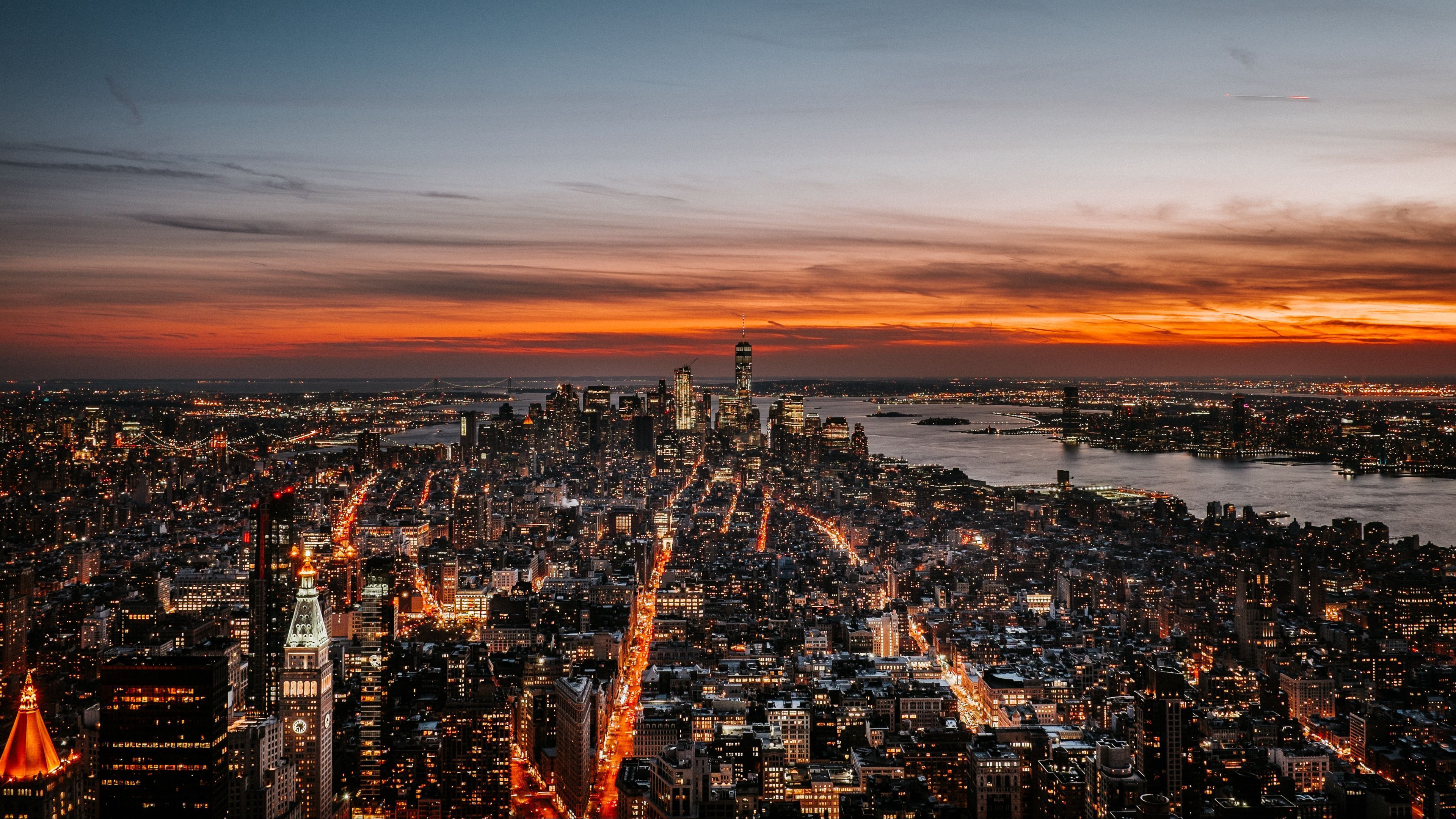 3840x2160 Download wallpaper 3840x2160 new york, night city, skyline, sky, dusk, sunset 4k uhd 16:9 HD background
