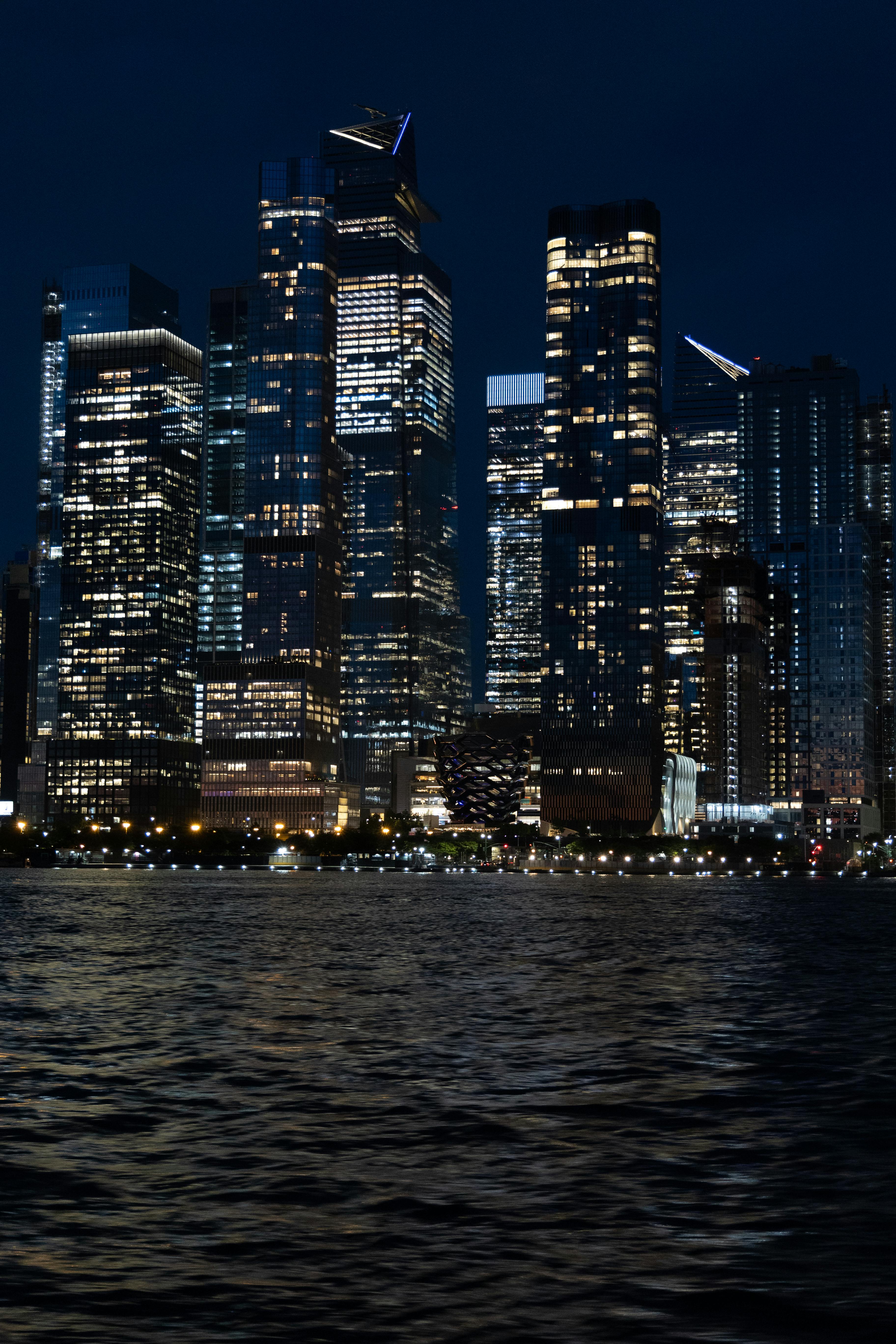 3648x5472 Illuminated Skyline of Hudson Yards in New York City at Night, New York, USA · Free