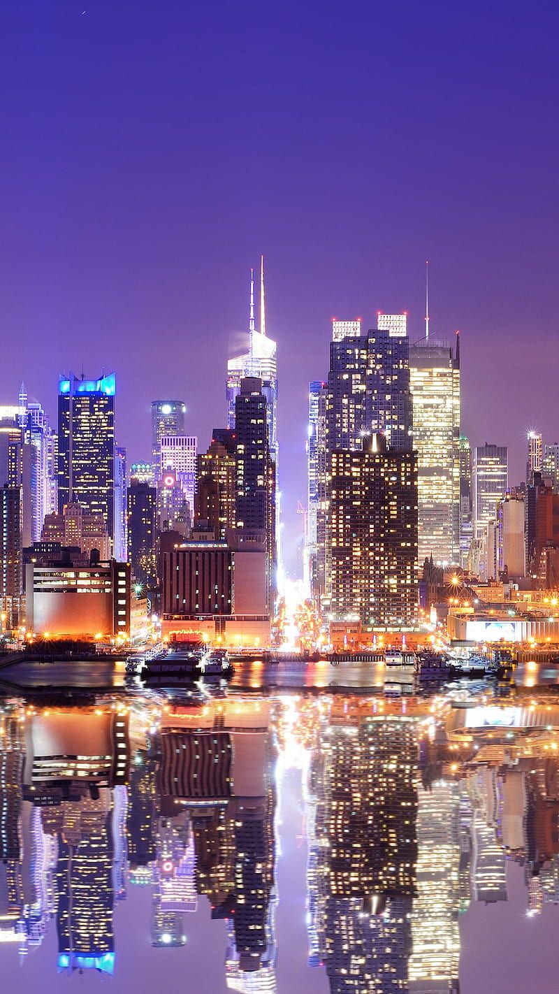 800x1422 New York, new york, usa, night, city, skyscraper, reflection, HD phone wallpaper