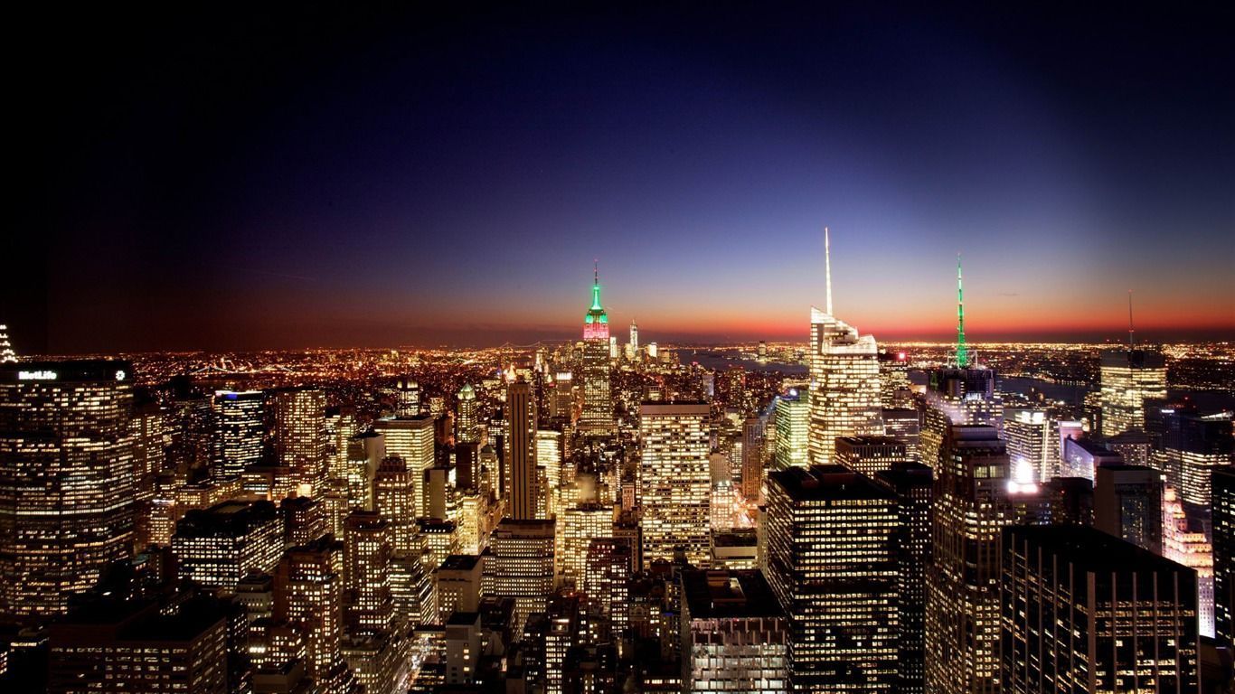 1366x768 New York City At Night Cities Desktop Wallpaper