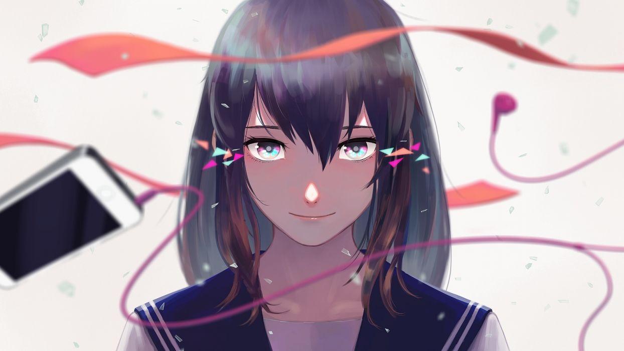 1244x700 Anime Girl Short Hair Brown Hair Face Portrait School Uniform
