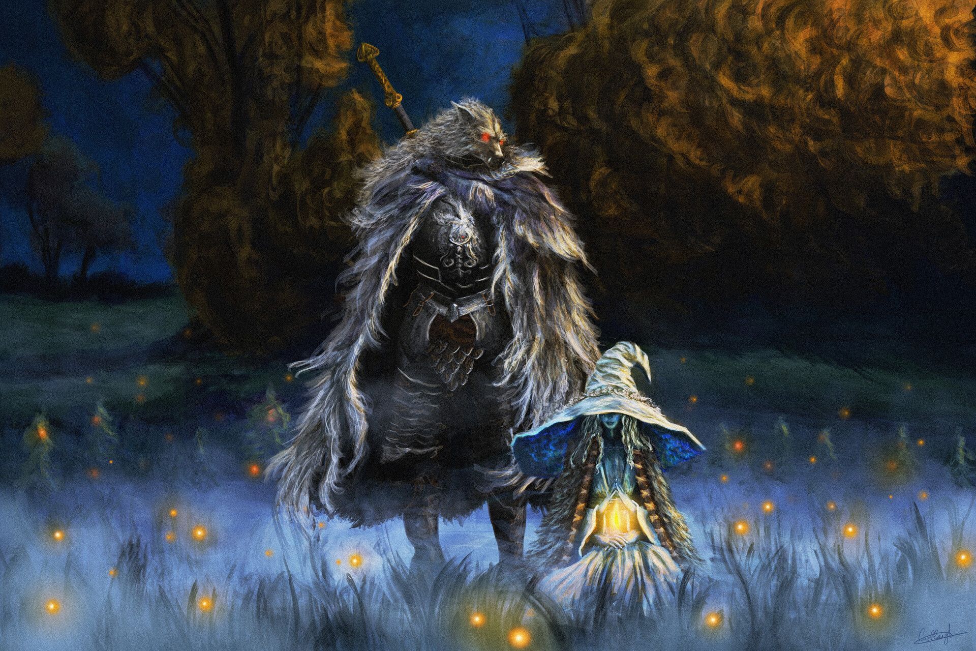 1920x1280 Keep you safe (Blaidd & Ranni from Elden Ring)