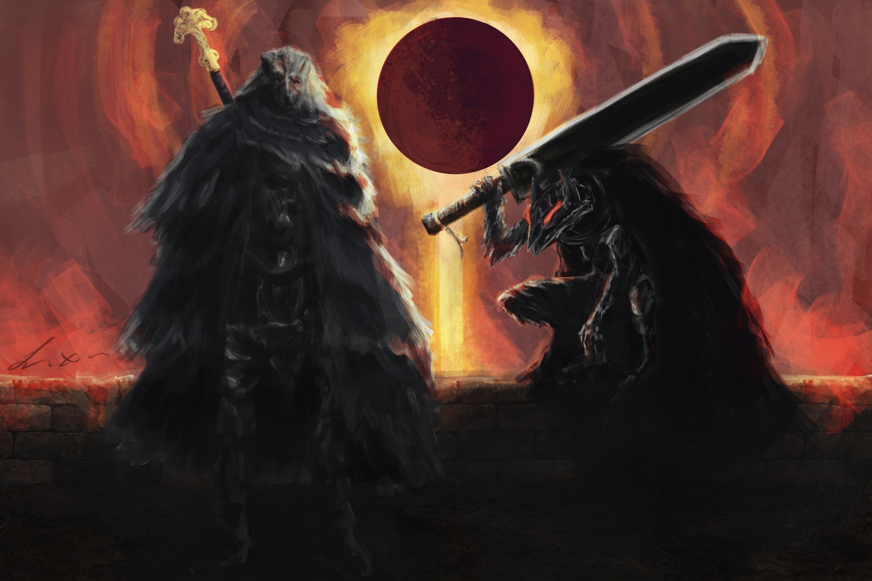 3000x2000 Blaidd (Elden Ring) and Guts (Berserk) Fanart