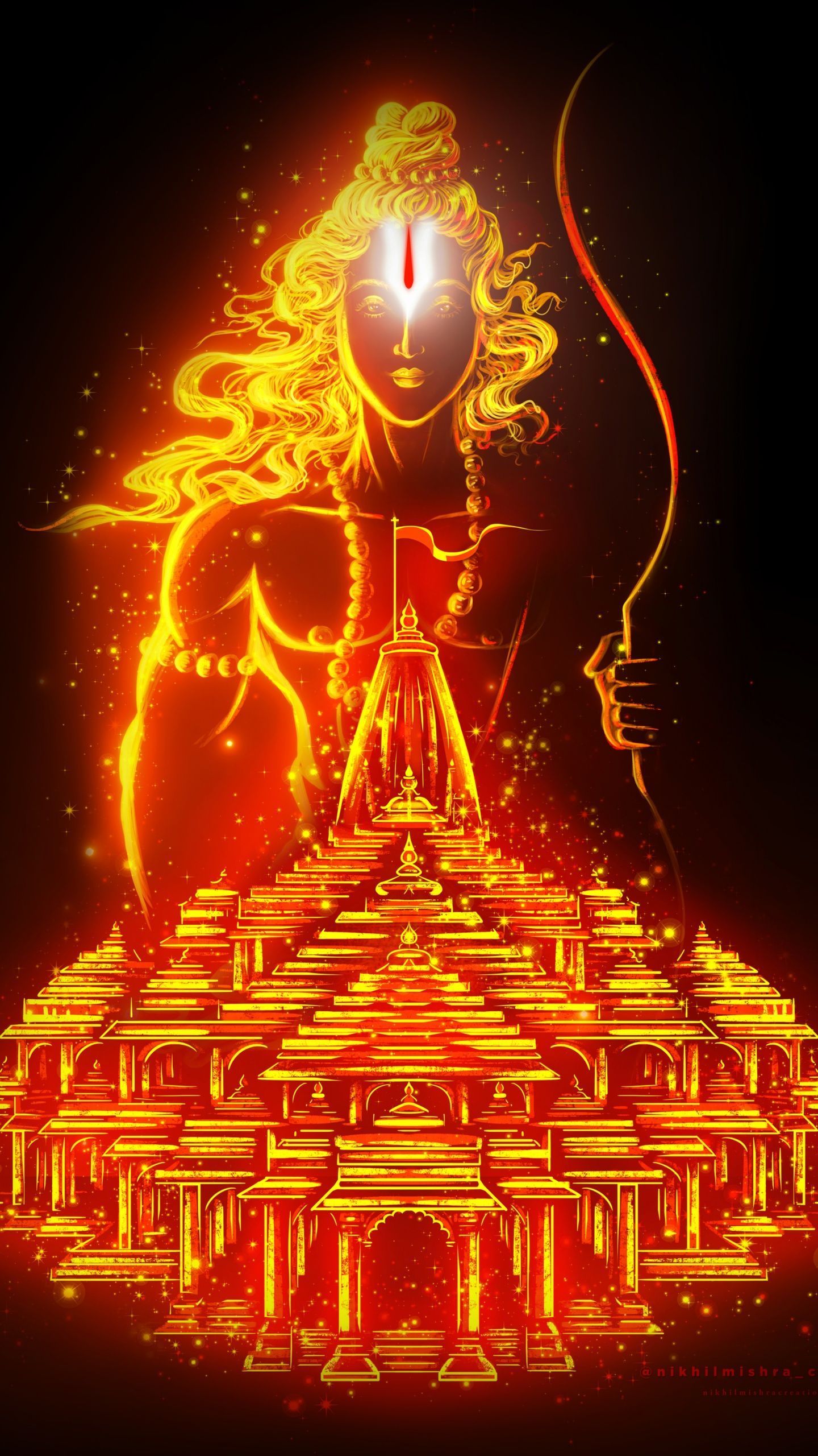 1440x2560 Ayodhya Ram Mandir Wallpaper 4K, Glowing, Lord Rama, Hinduism