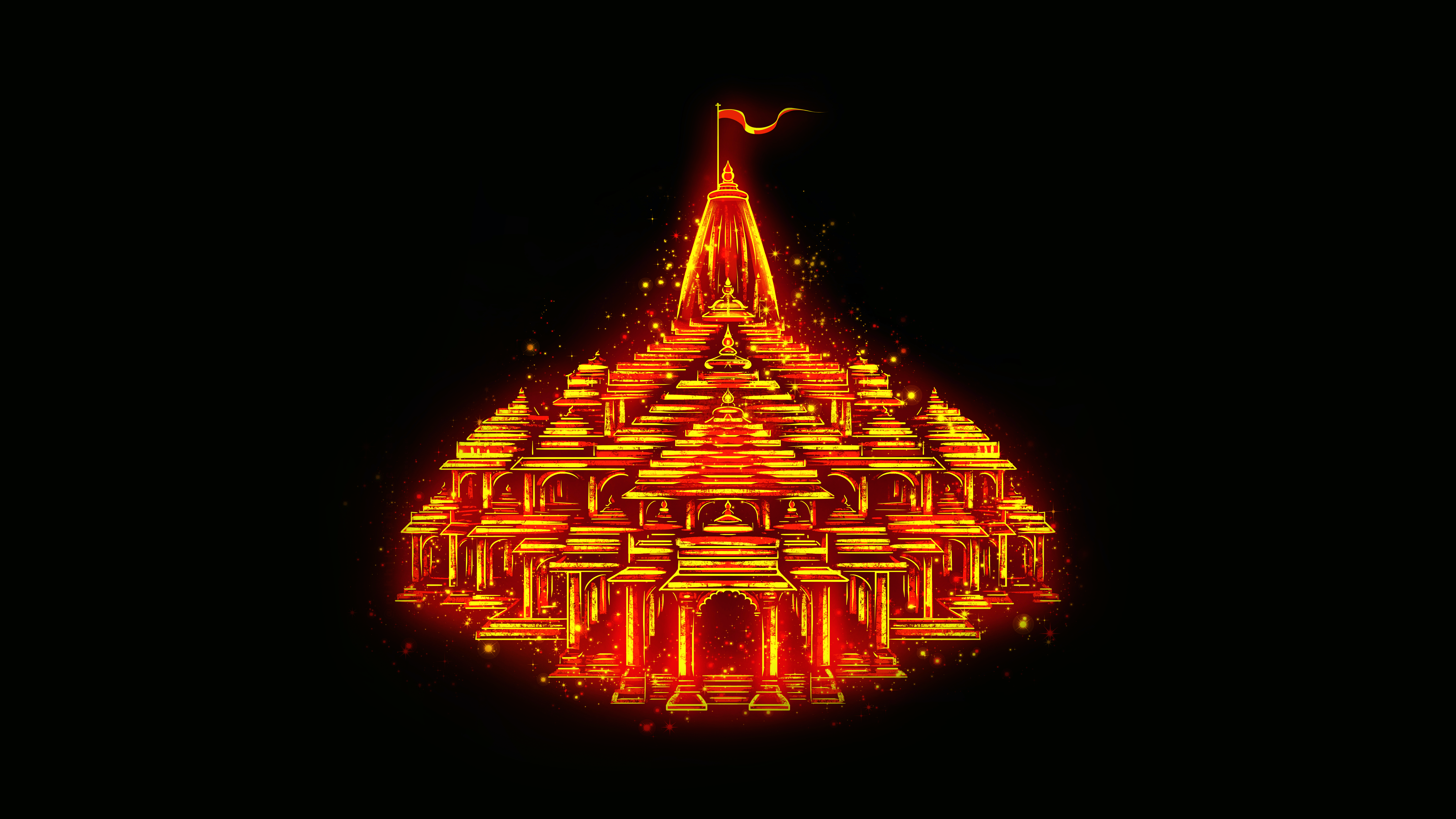 5120x2880 Ayodhya Ram Mandir Wallpaper 4K, Temple, Glowing, Hinduism