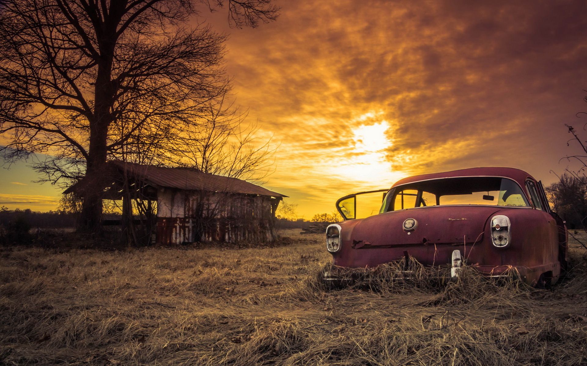 1920x1200 Wallpaper car, sunset, abandoned, sunday, sliders, Rusty for mobile and desktop, section пейзажи, resolution 1920x1200