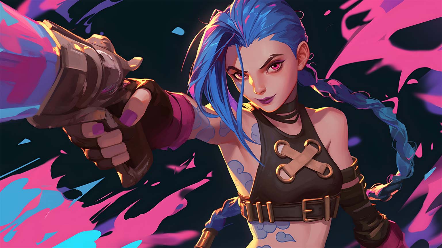 1536x864 Jinx Arcane Bold Pink Blues Desktop Wallpaper 4K