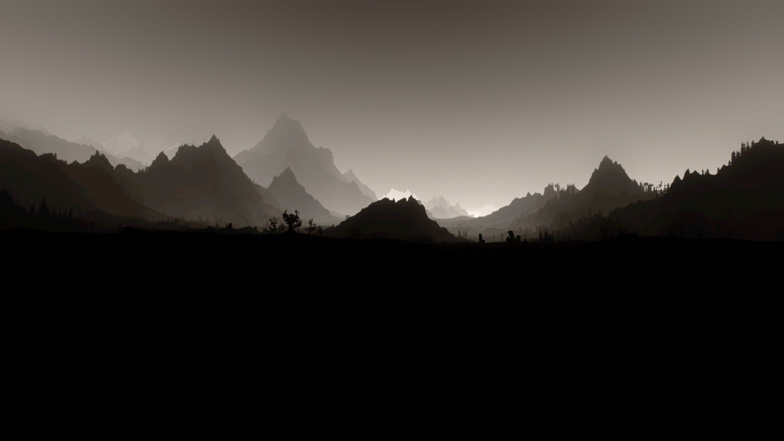 2560x1440 The Elder Scrolls V: Skyrim, Landscape, Monochrome, Minimalism Wallpaper HD / Desktop and Mobile Background