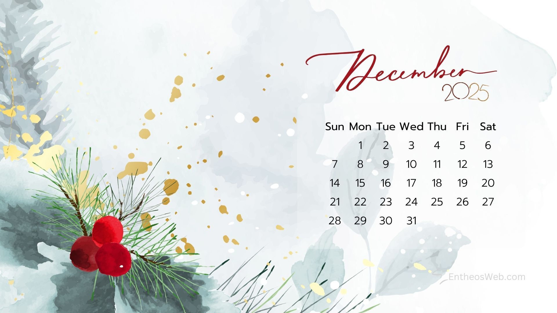 1920x1080 December Calendar Desktop Wallpaper