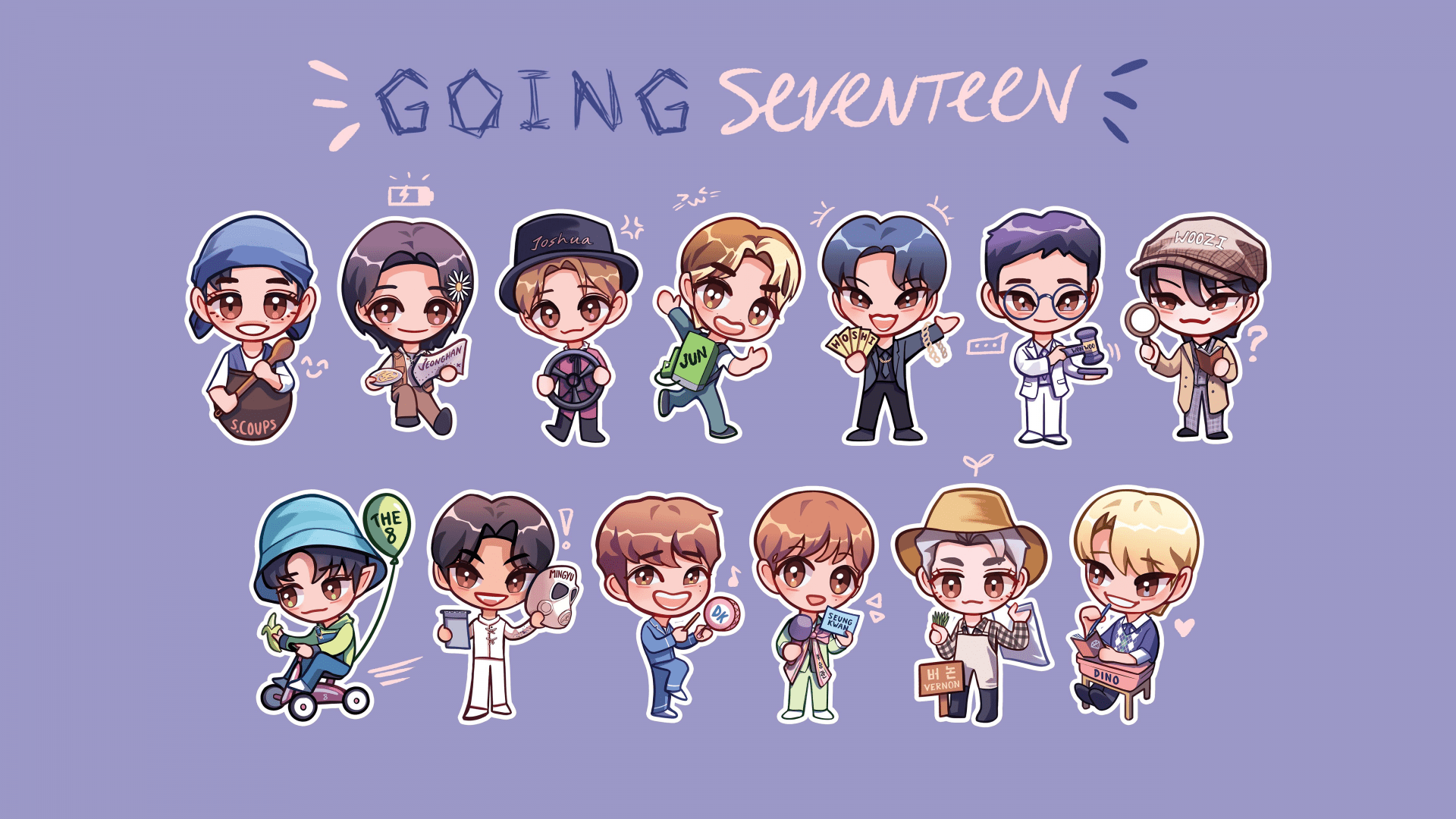 1920x1080 SEVENTEEN Wallpaper 4K, Chibi, 5K, K Pop Group