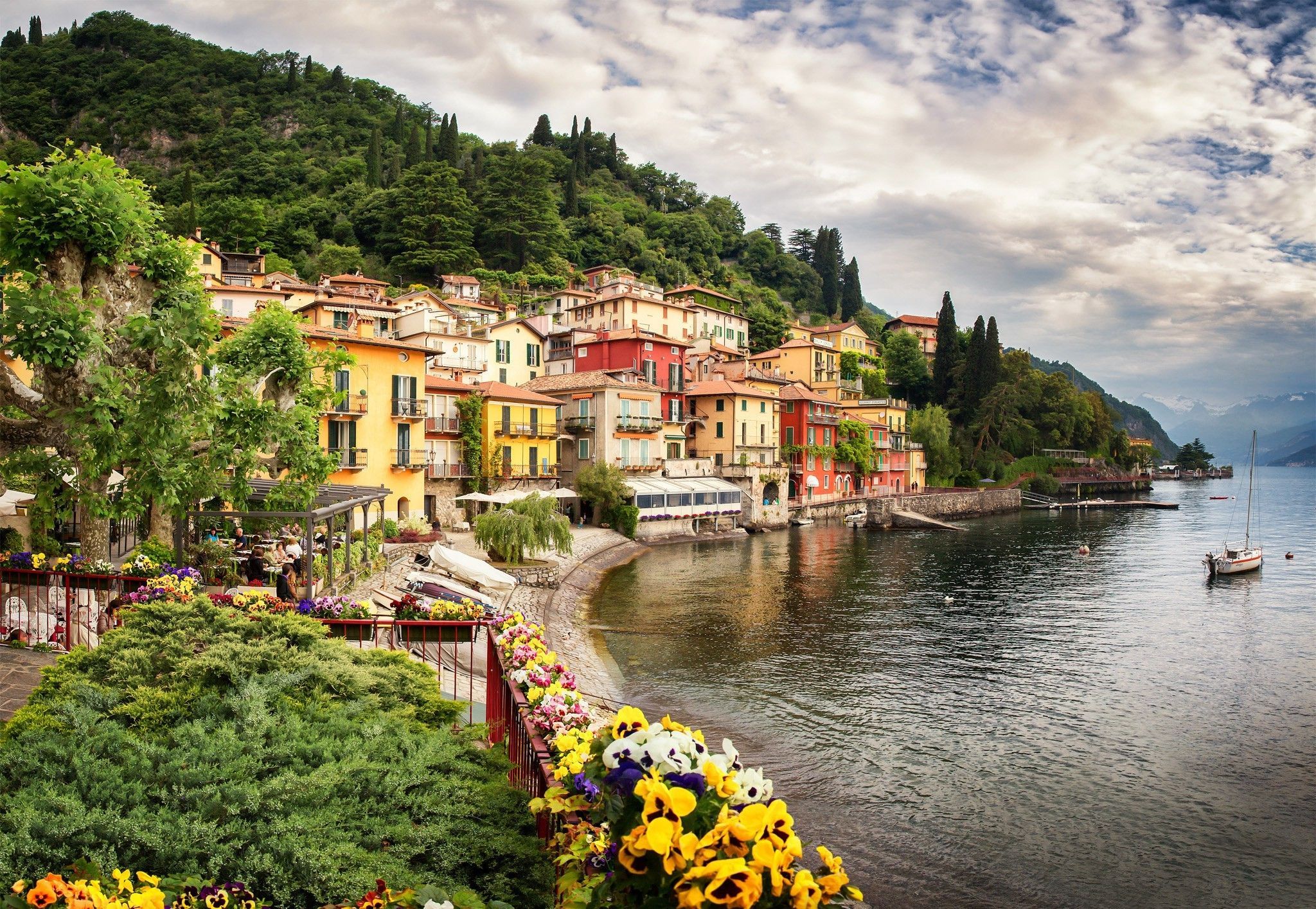 2048x1415 nature, Landscape, Architecture, Clouds, Water, Trees, Italy, Lake, House, Boat, Hill, Forest, Flowers, Mountain Wallpaper HD / Desktop and Mobile Background