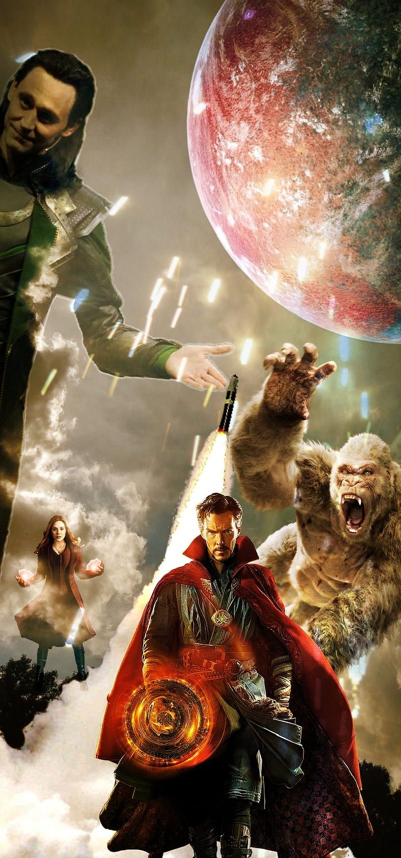 800x1710 The Multiverse, gorilla, art, loki, wanda, Dr strange, HD phone wallpaper