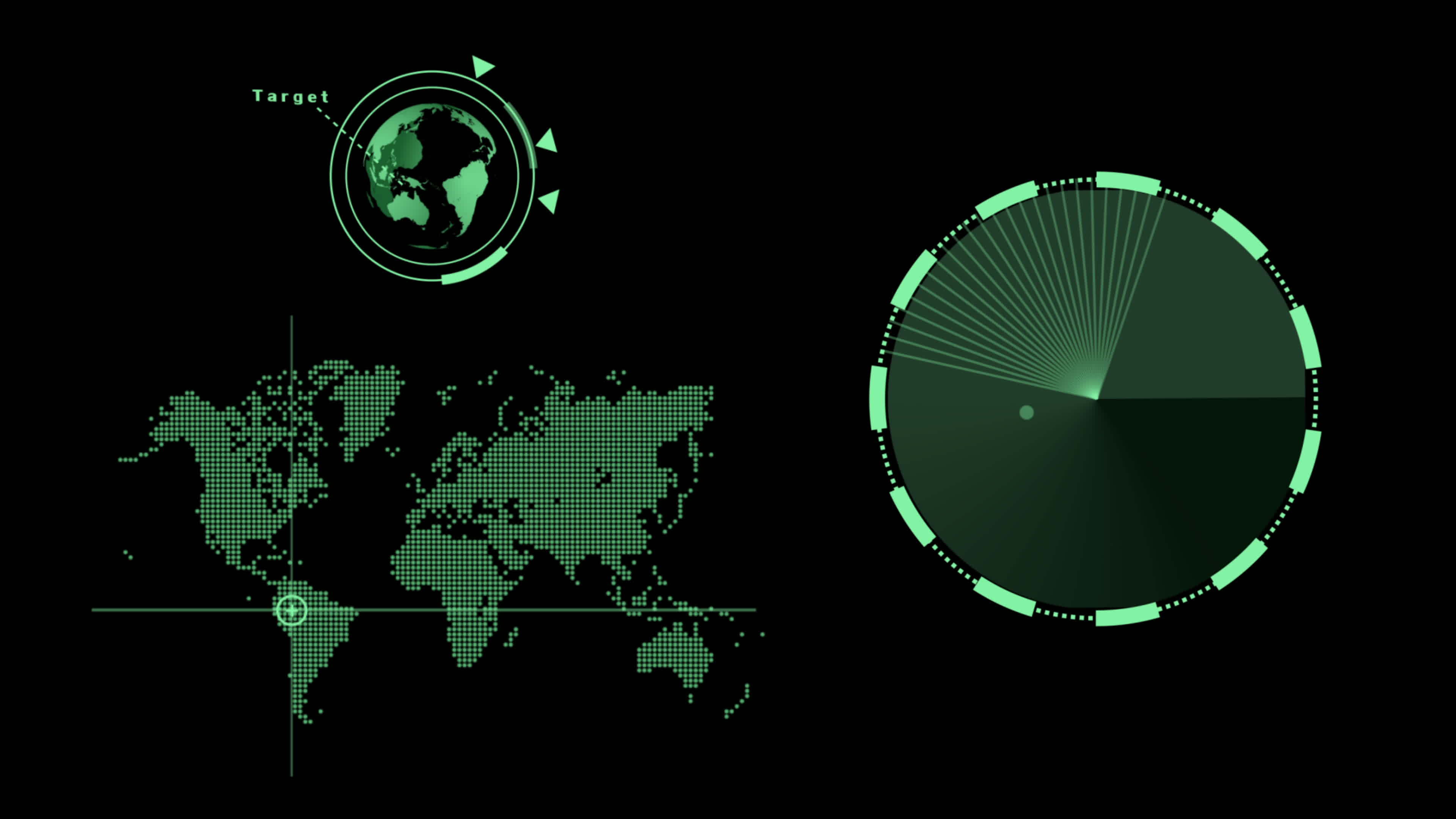 3840x2160 Green 2D HD World Map Finding Target with Radar Screen Detected for Battle. Radar HUD With Object on Screen. Futuristic HUD Navigation monitor, Sonar Detect Battleship