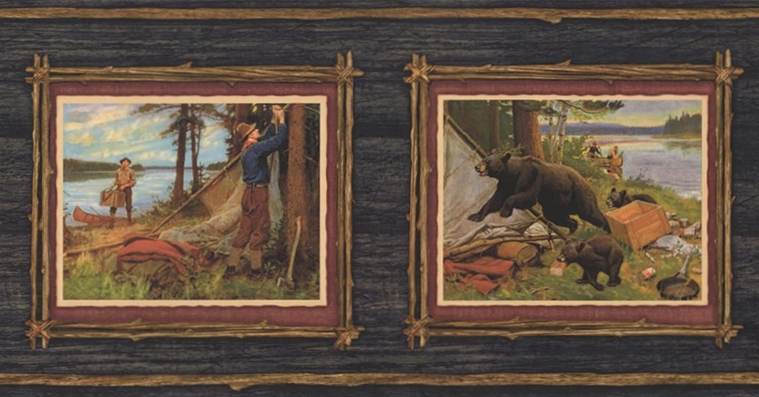 1500x784 Hunt Hunters Paintings on Dark Grey Wall Vintage Wallpaper Border