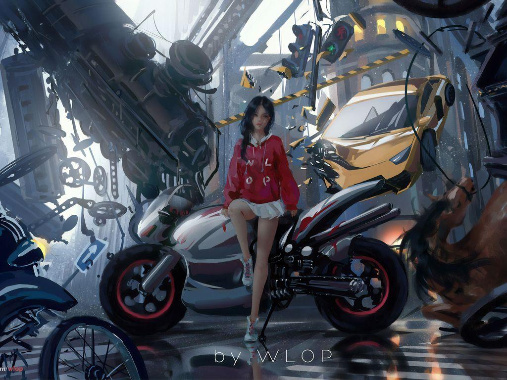 1024x768 Anime Biker Girl 4k Wallpaper and Background Image