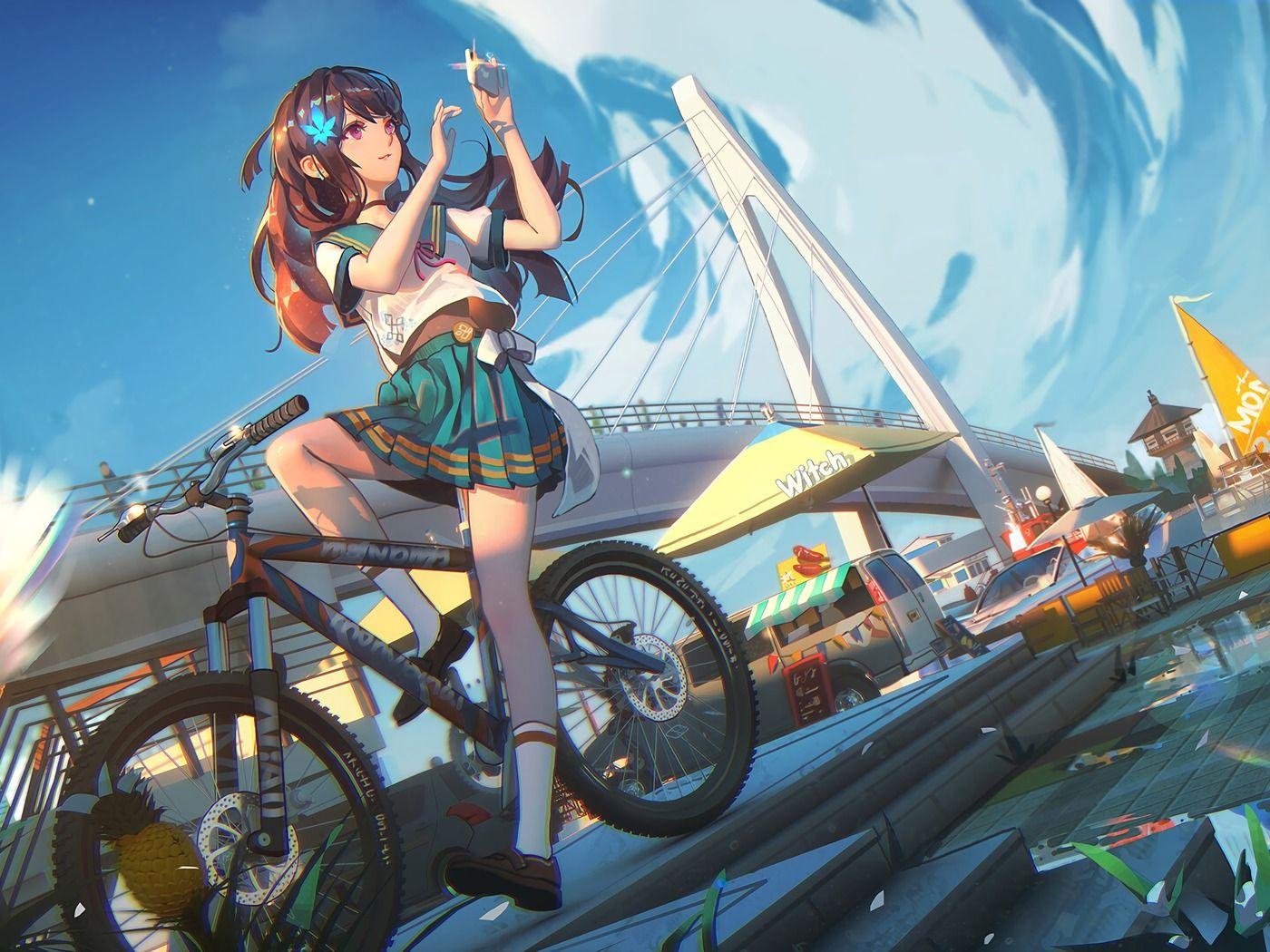 1400x1050 Anime Girl Cycle 4k 1400x1050 Resolution HD 4k