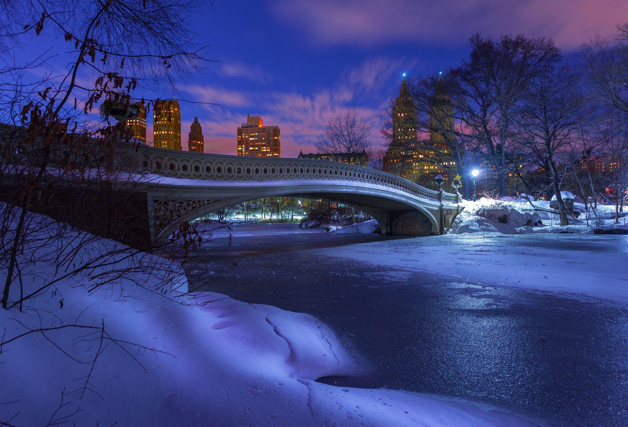 2048x1393 Free download Winter Night in Central Park HD Wallpaper Background