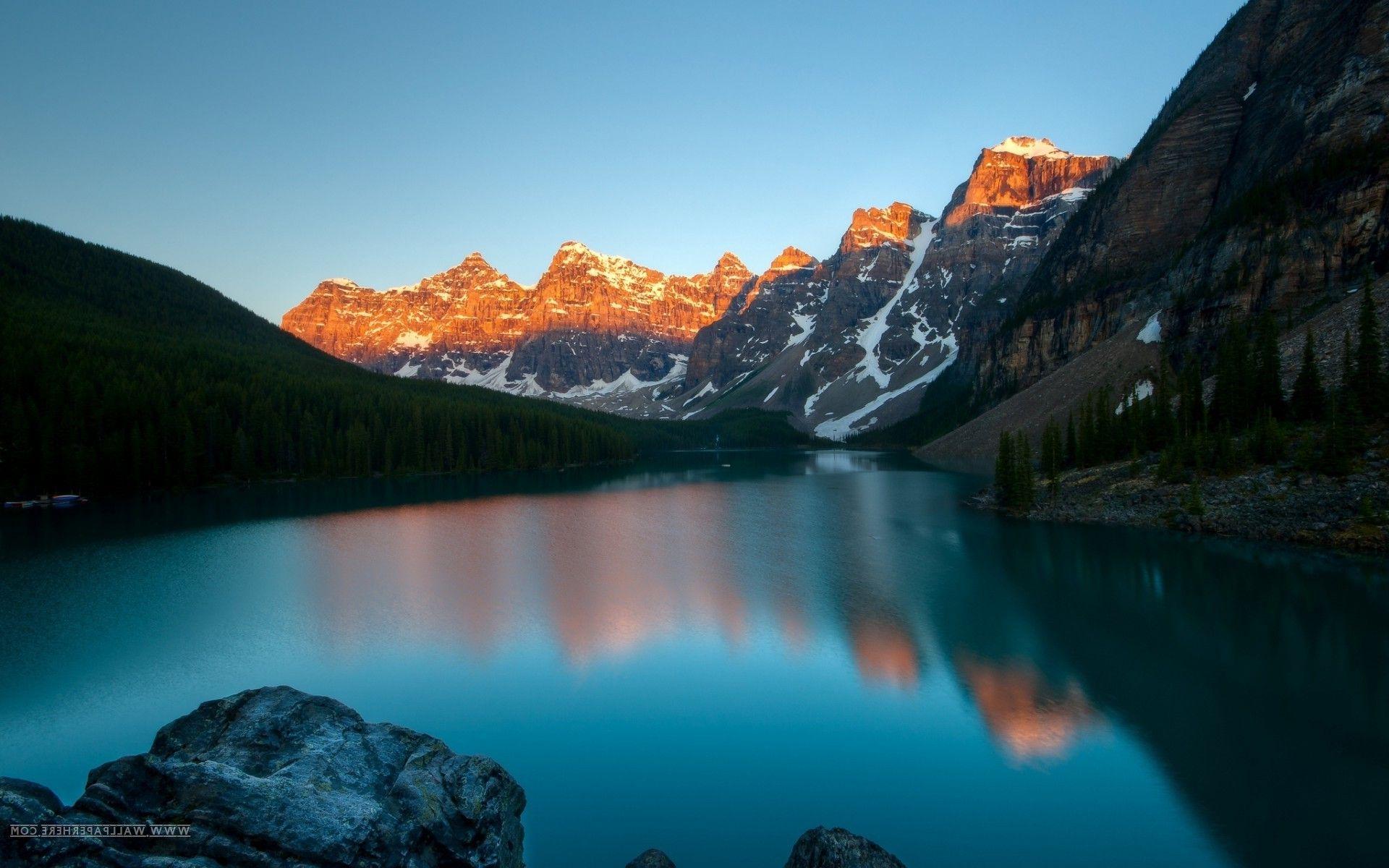 1920x1200 landscape, Lake, Sunset, Mountain, Moraine Lake, Banff National