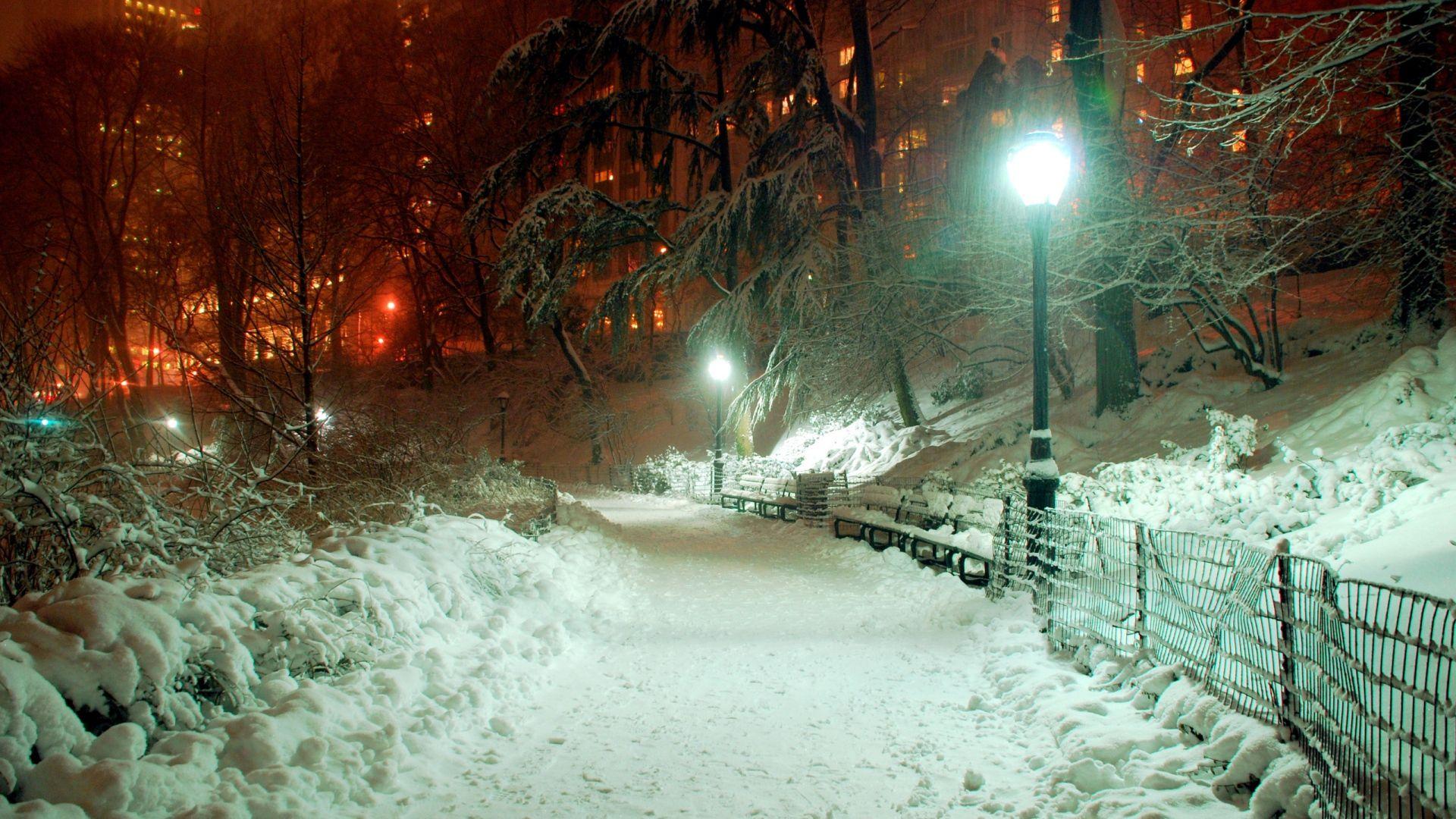 1920x1080 Free download Full HD Wallpaper central park winter lantern path
