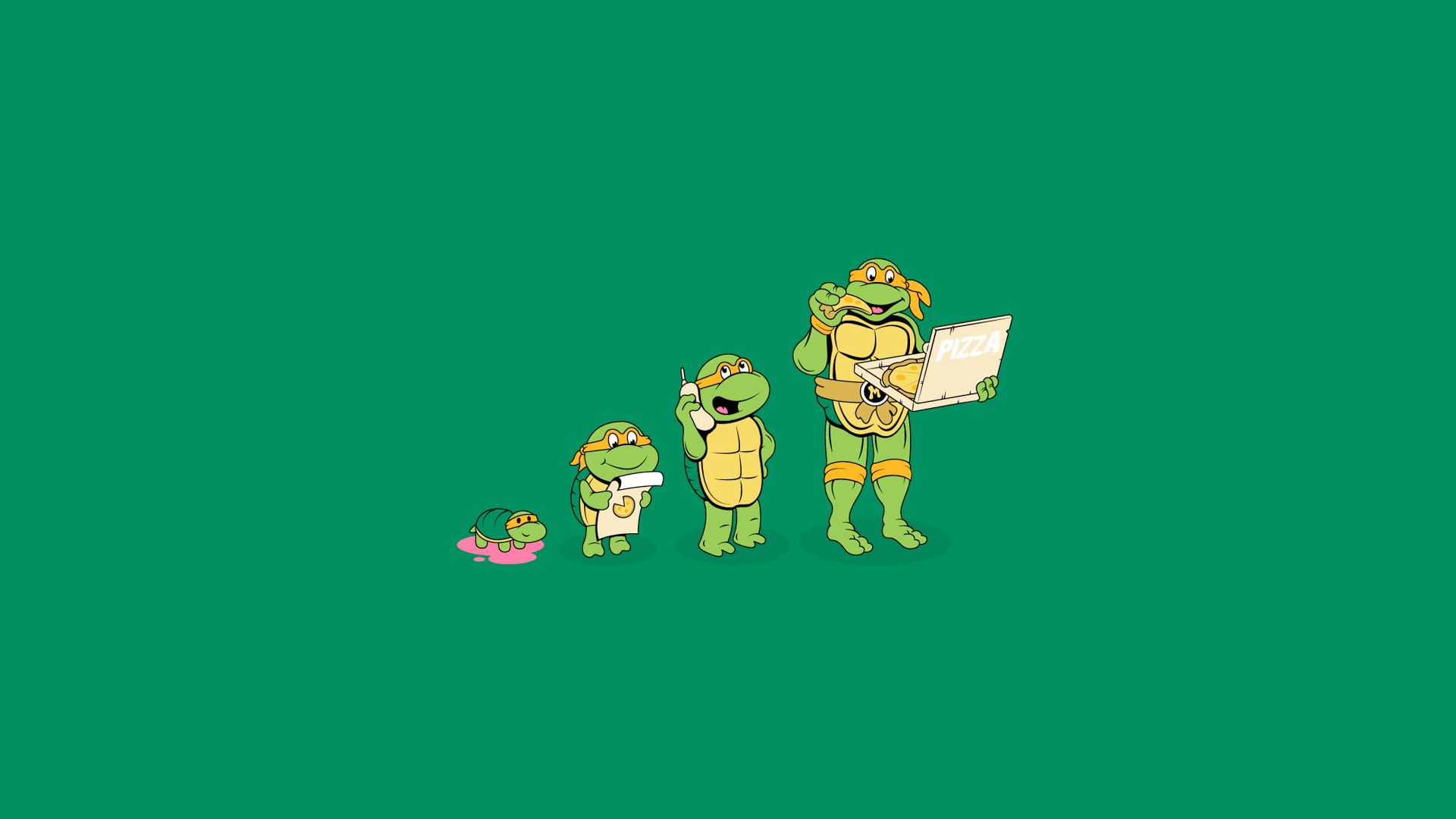 1920x1080 Teenage Mutant Ninja Turtles Michelangelo Pizza Green Turtle humor