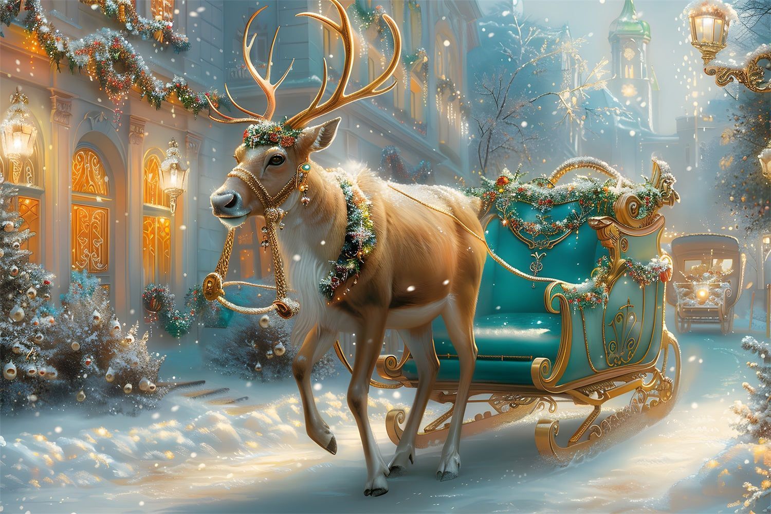 1500x1000 Christmas Enchanted Sleigh Ride Backdrop RR7 577