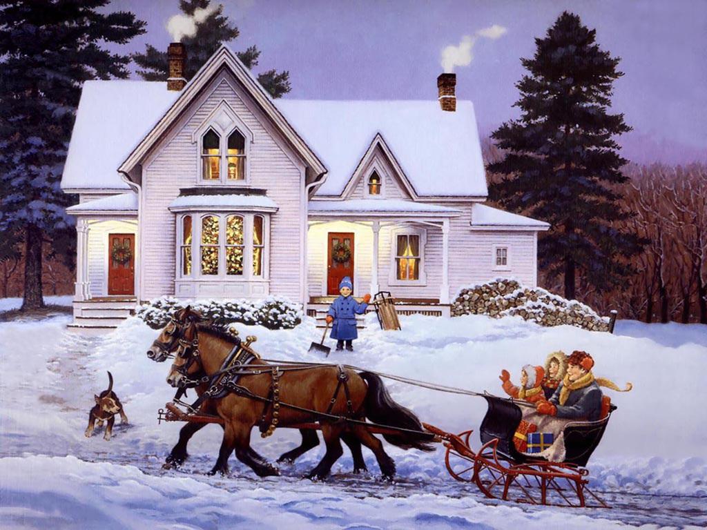 1024x768 Sleigh Riding Computer Wallpaper