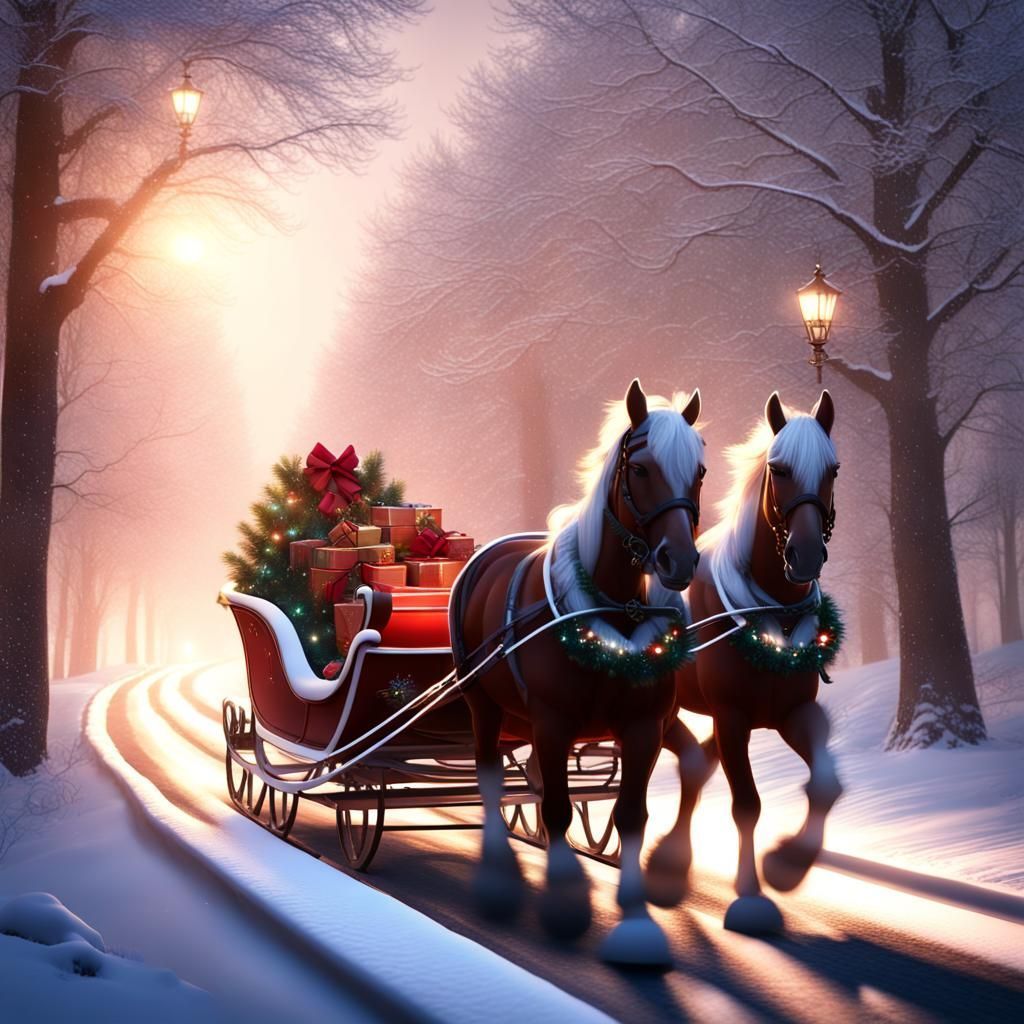 1024x1024 Christmas Sleigh Ride on Snowy Country Road