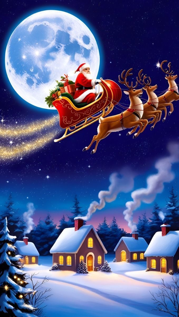 679x1201 Santa's Magical Sleigh Ride Christmas Wallpaper