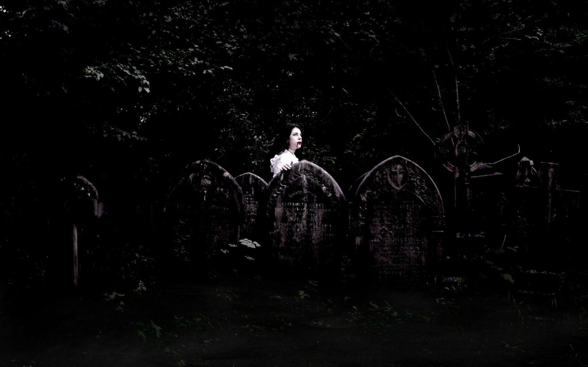 1920x1200 Cemetery, Art, Fantasy, dark, Grave, Art, Horror, Blood, HD