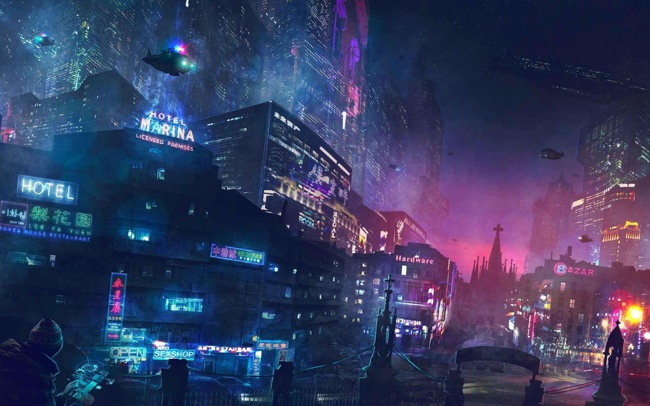 2560x1600 Download 2560x1600 Cyberpunk City, Futuristic, Neon Lights