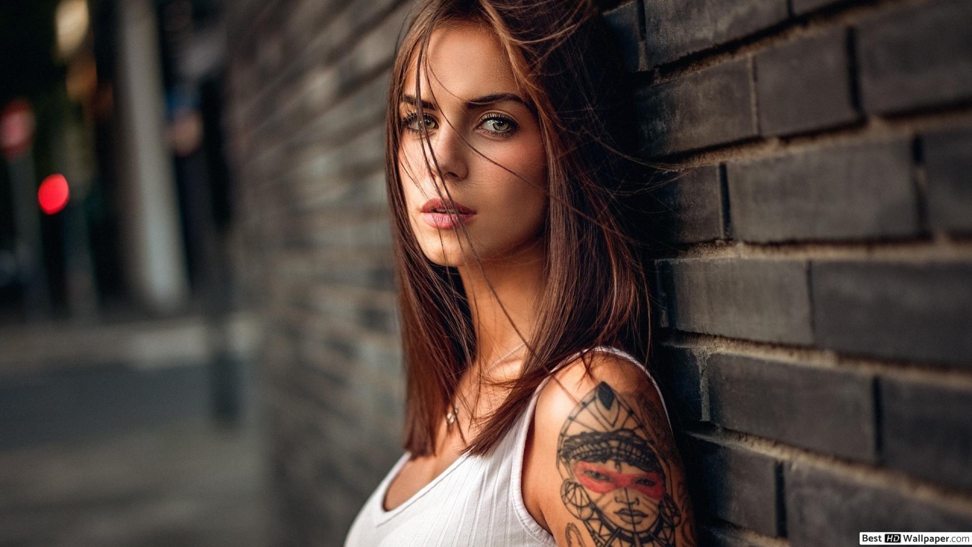 1920x1080 Girl with shoulder tattoo HD wallpaper download