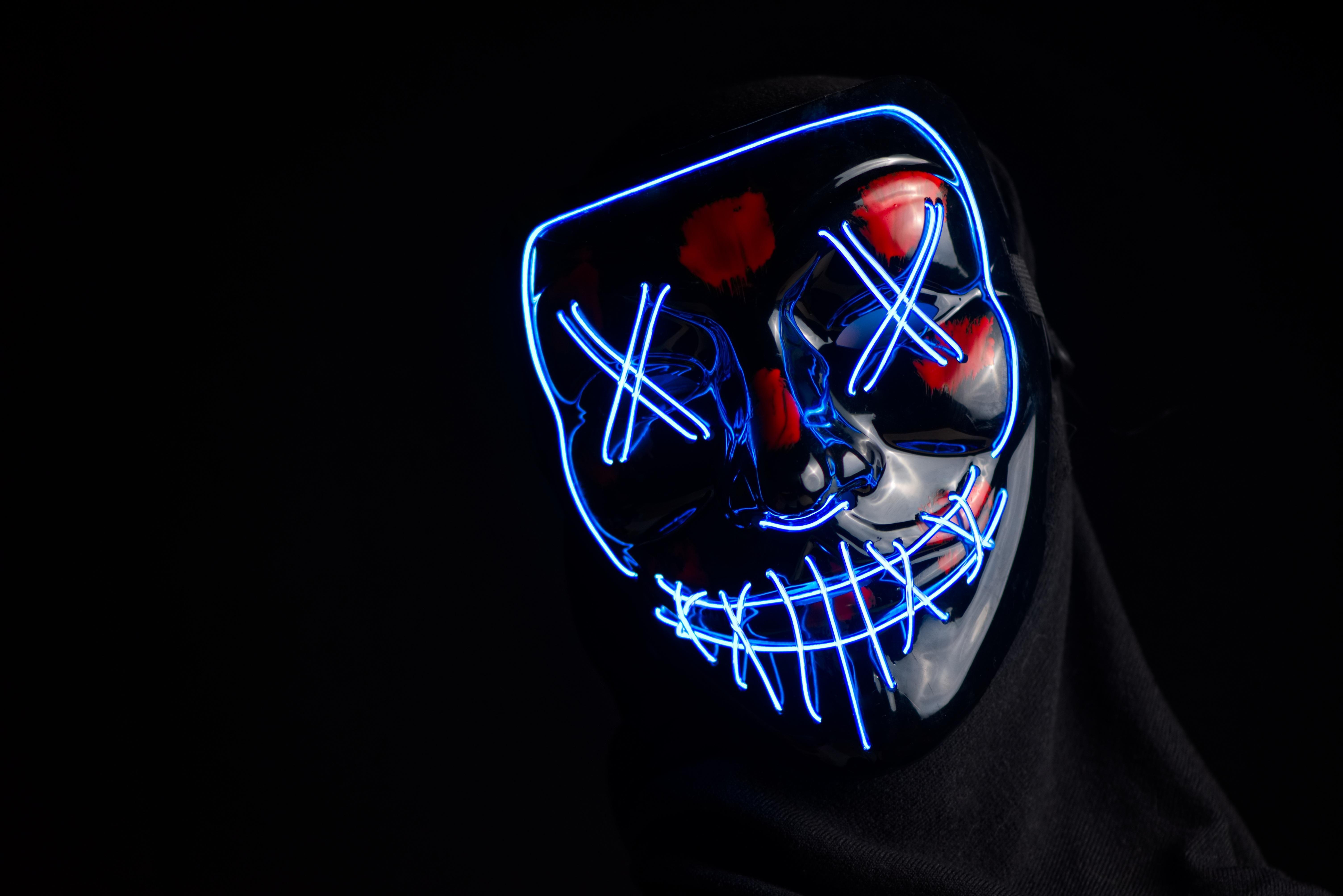 6016x4016 wallpaper mask, anonymous, neon, face, hidden, dark HD