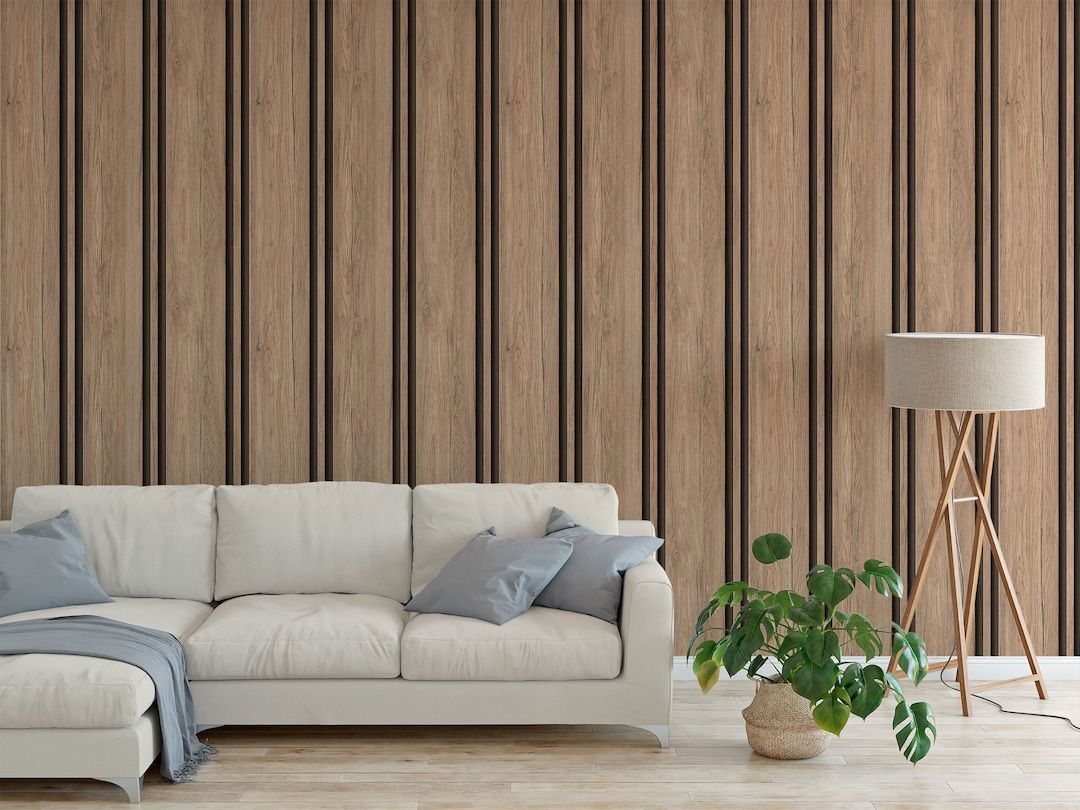 1080x810 Wallpaper With Large Vertical Wooden Timber Slats Battens Panelling Peel and Stick