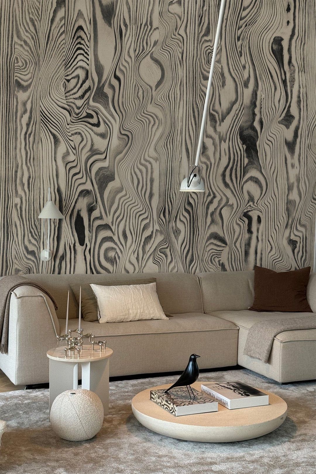 1080x1620 Vibrant Veneer Grey: Elegant Marble & Wood Grain Wall Mural
