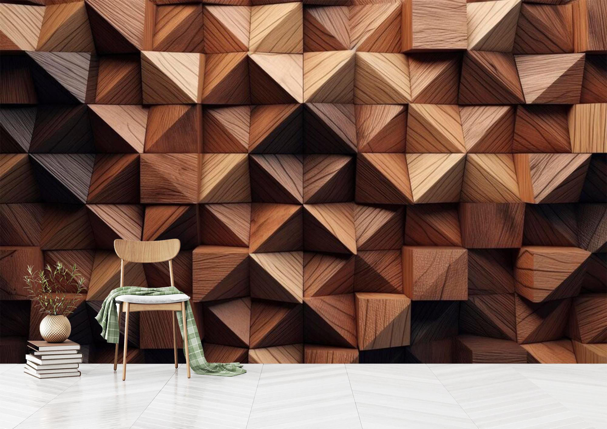 2000x1414 Wood Look Triangle Wallpaper: Self Adhesive Non Woven Peel And Stick