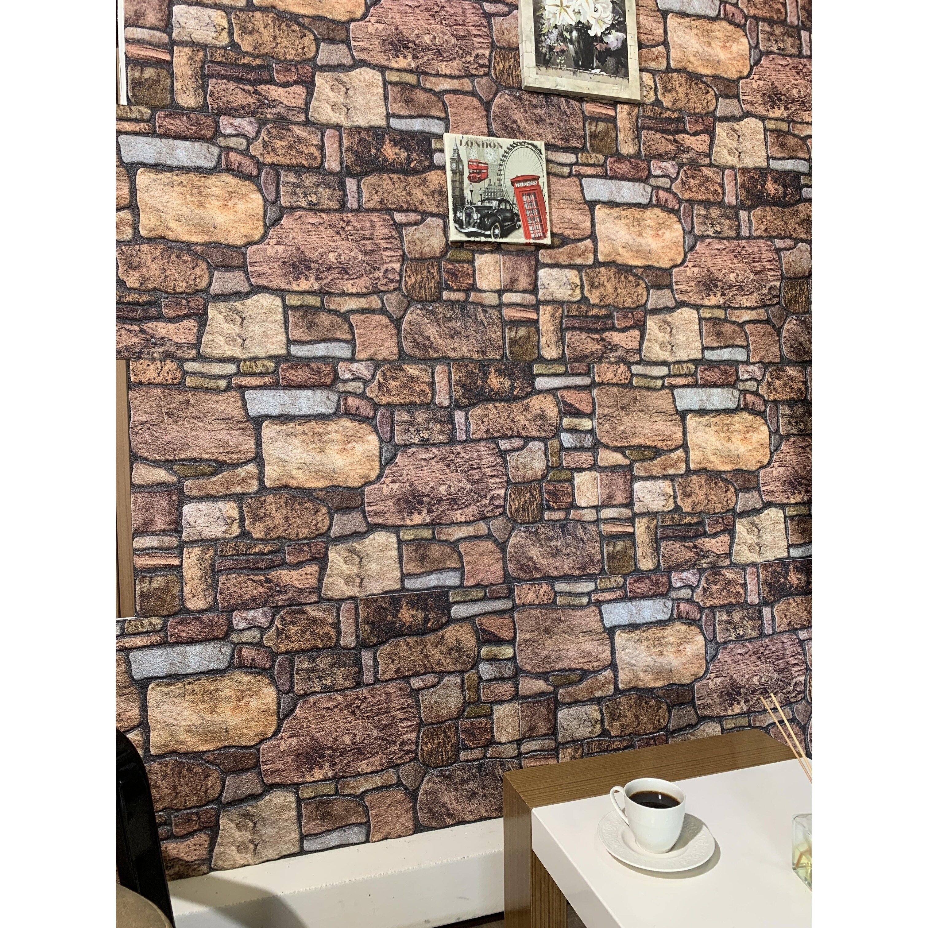 3024x3024 Dundee Deco Copper Brown Sepia Faux Stone 3D Wall Panels, Styrofoam Facing, Cladding, Decorative Wall Paneling Bath & Beyond
