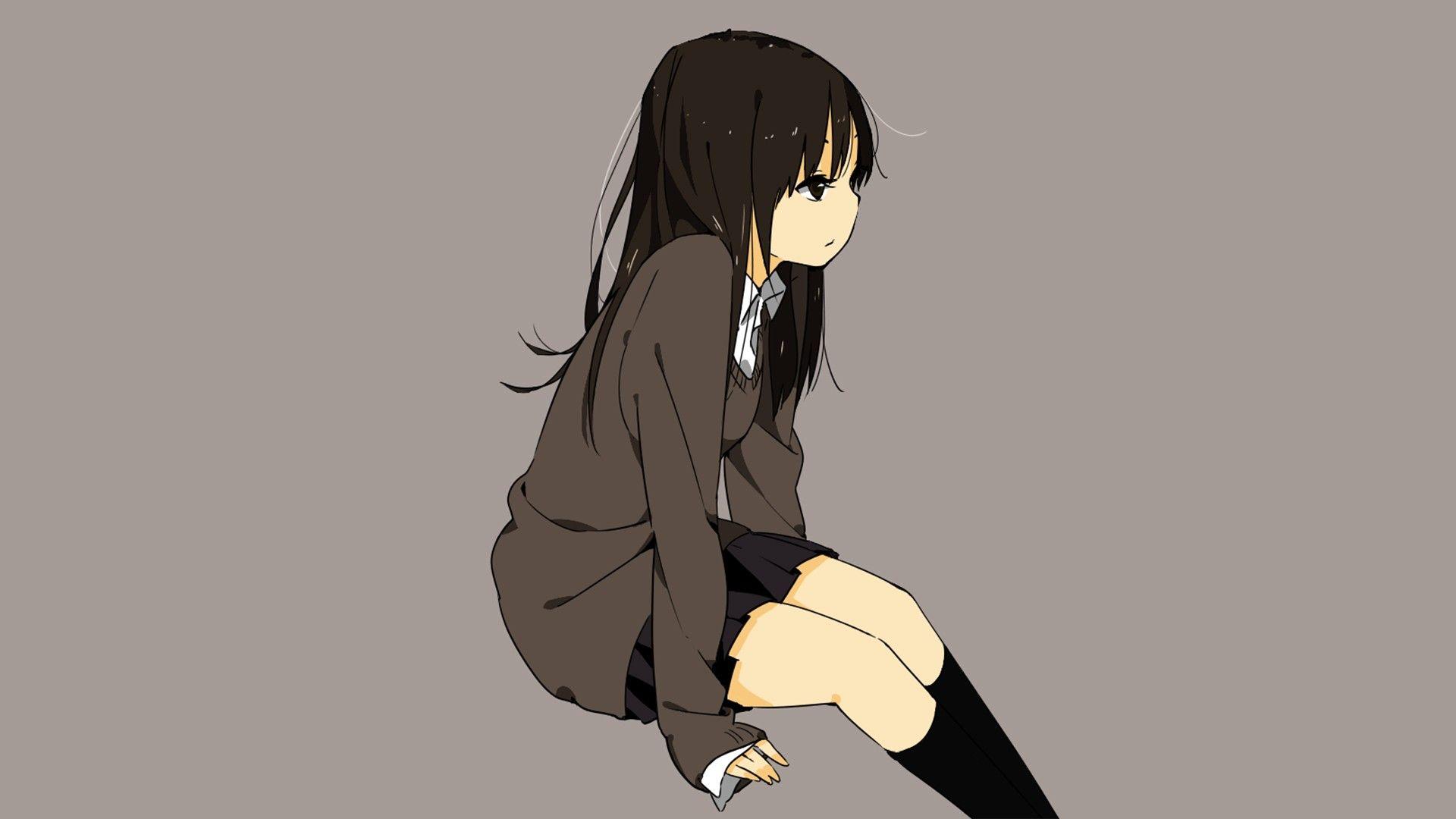 1920x1080 Hình nền Cô gái Anime buồn - Đồng phục Nữ sinh Anime Đen và Trắng - Tải xuống Hình nền & Nền HD
