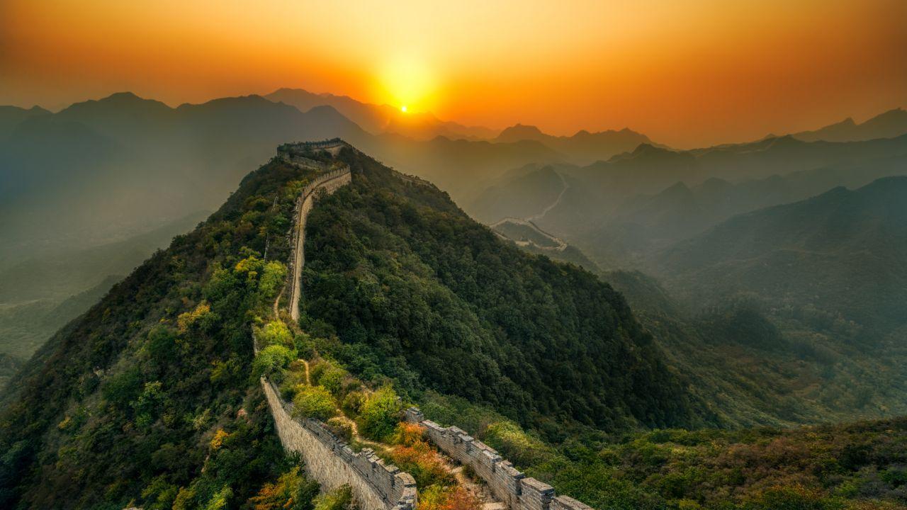 1280x720 Wallpaper Great Wall of China, Sunset, Landscape, Scenic, 4K, 5K