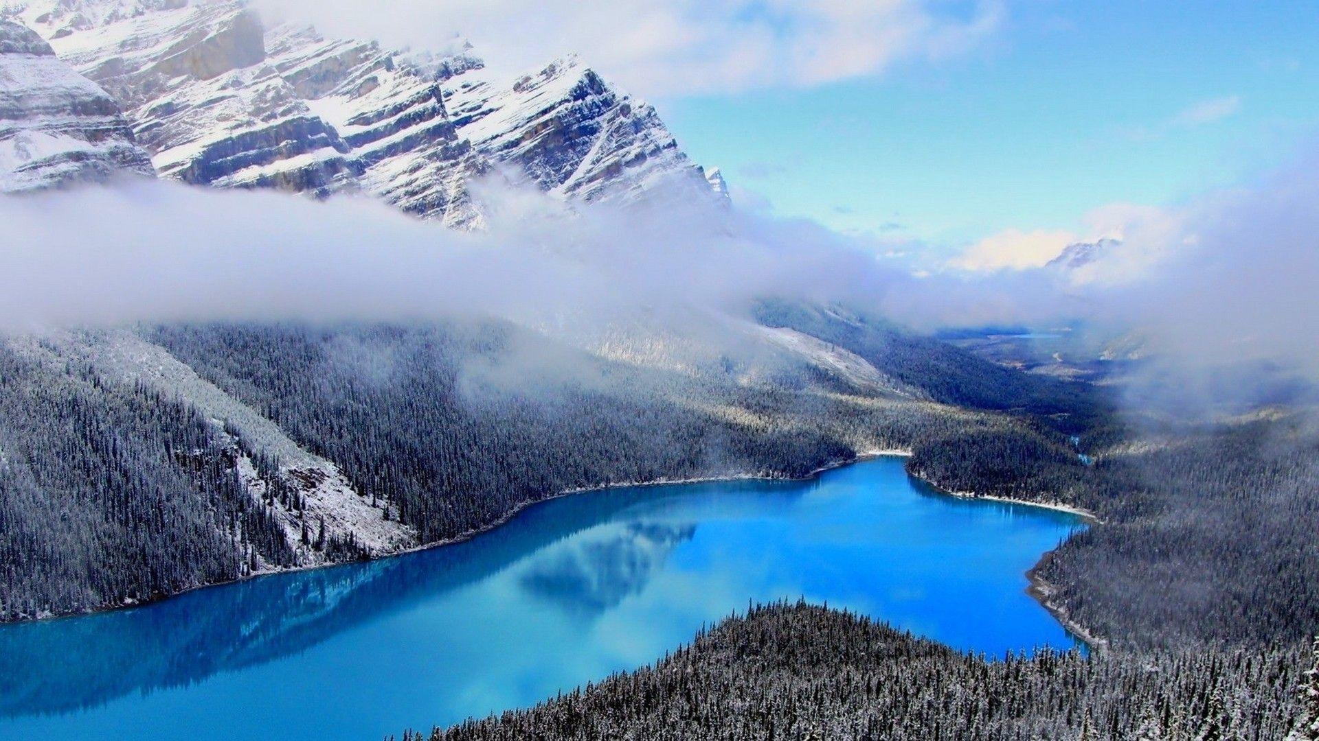 1920x1080 Lakes: Land Nature Clouds Lake Alberta Stupendous Mountains Snow